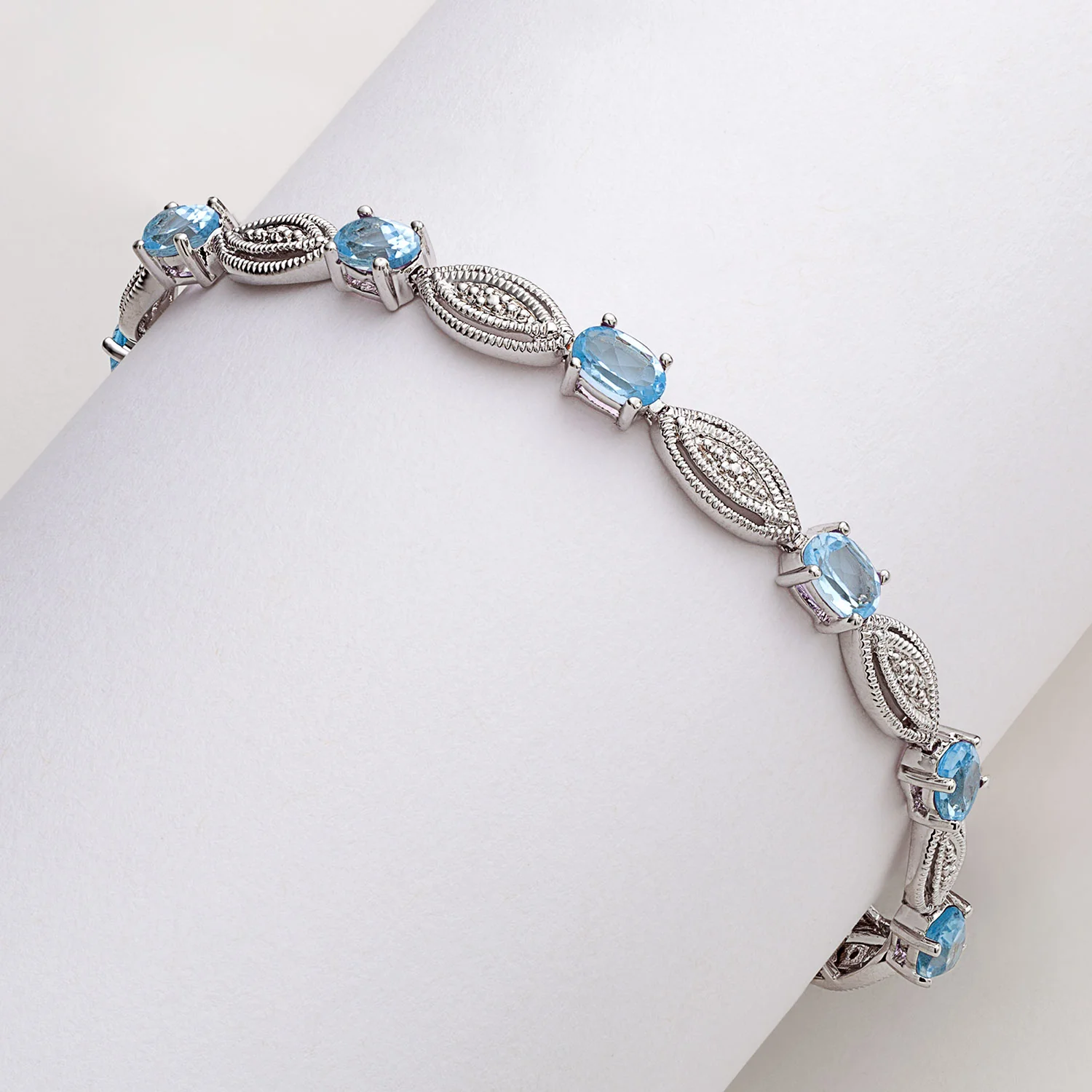 Genuine Blue Topaz and Diamond Accent Bracelet and Earring Set - Image 2
