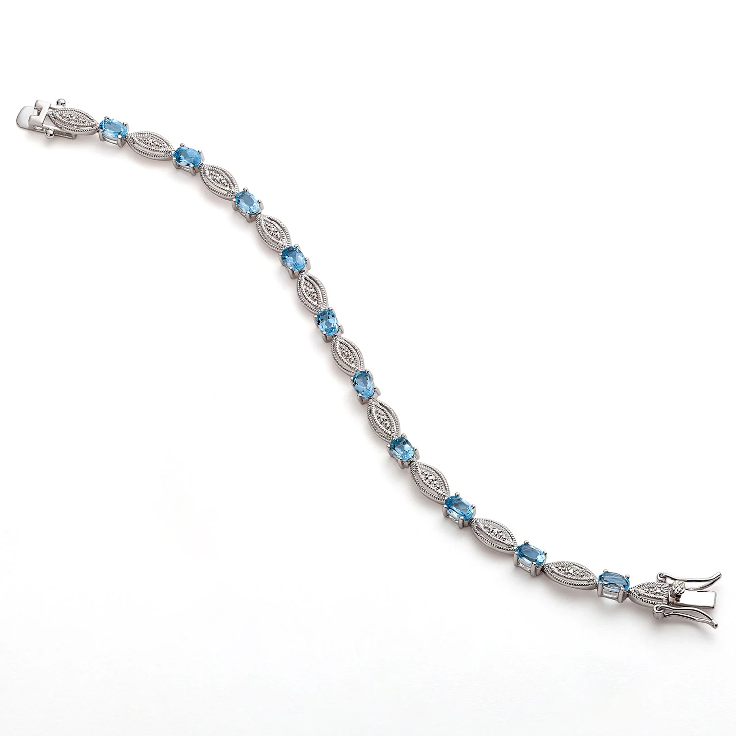 Genuine Blue Topaz and Diamond Accent Bracelet and Earring Set - Image 3