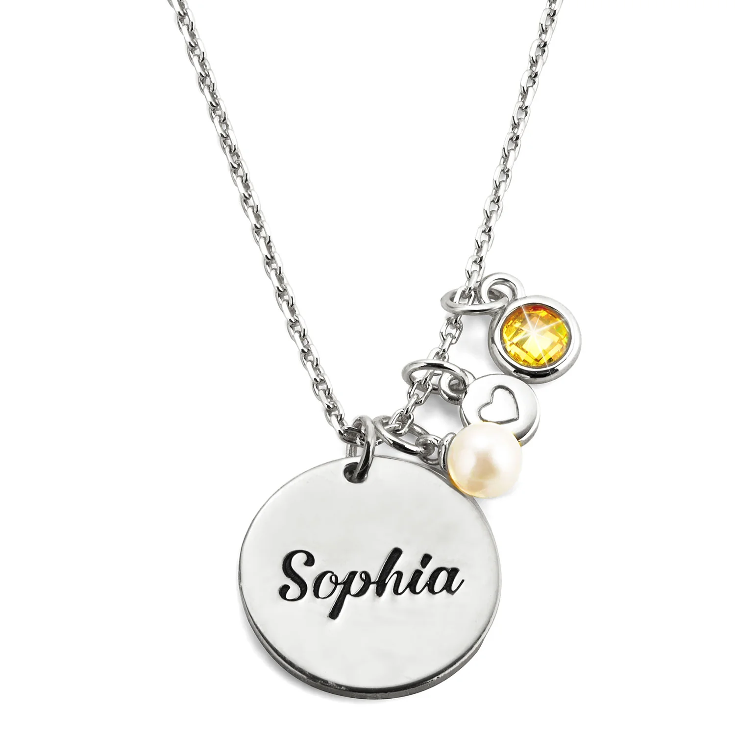 Girls' Sterling Silver Engraved Birthstone Cluster Necklace - Image 2