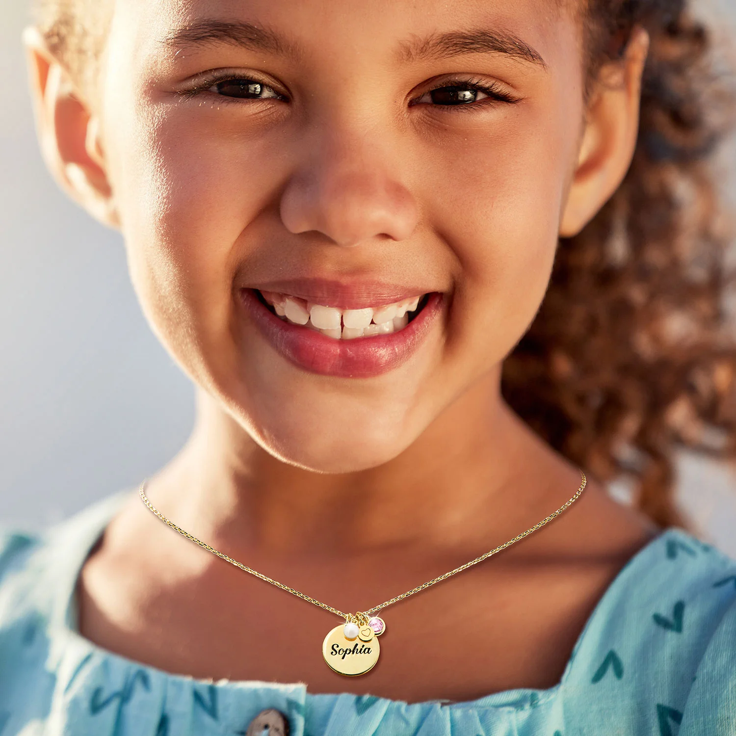 Girls' Sterling Silver Engraved Birthstone Cluster Necklace - Image 3