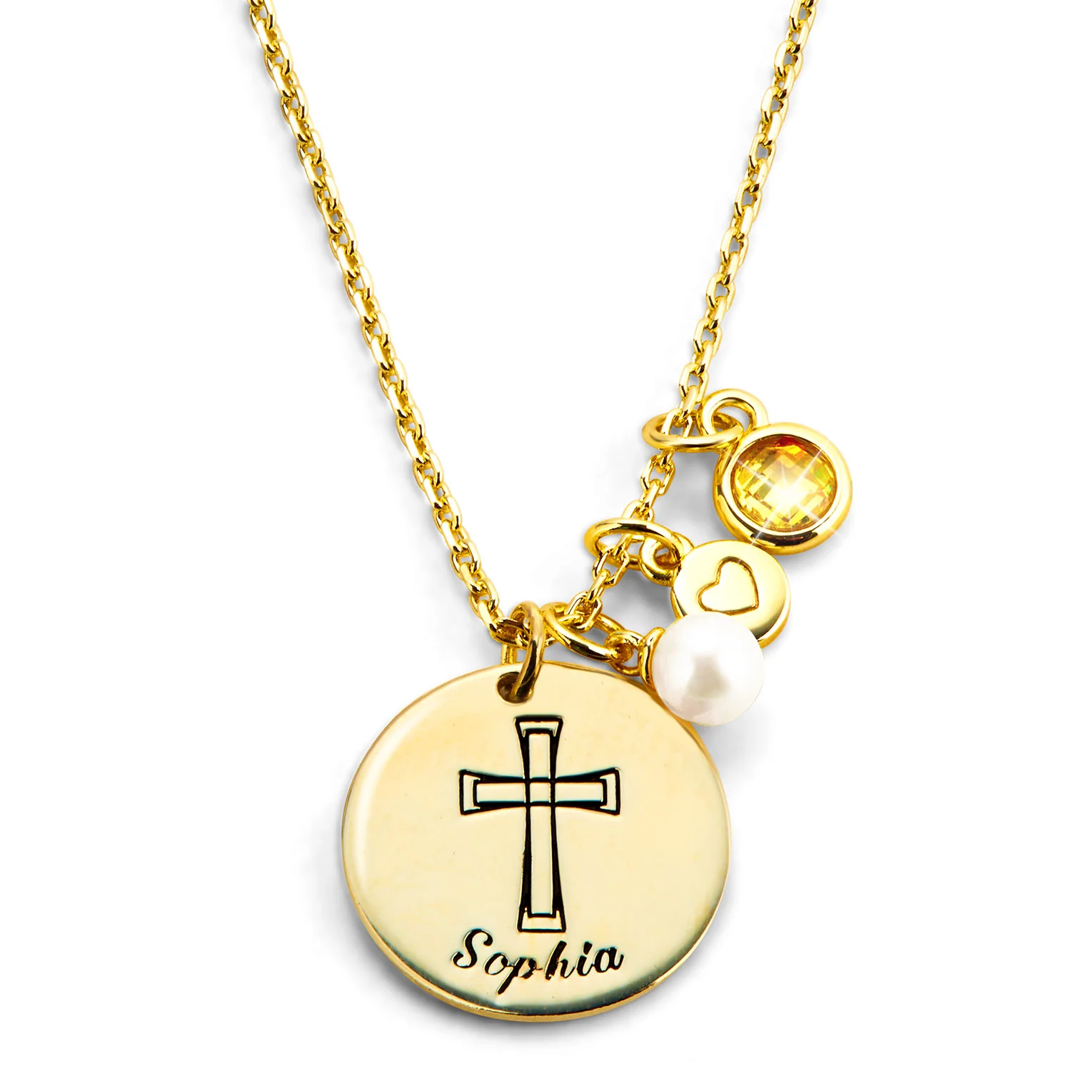 Girls' Sterling Silver Personalized Cross Birthstone Cluster Necklace - Image 4