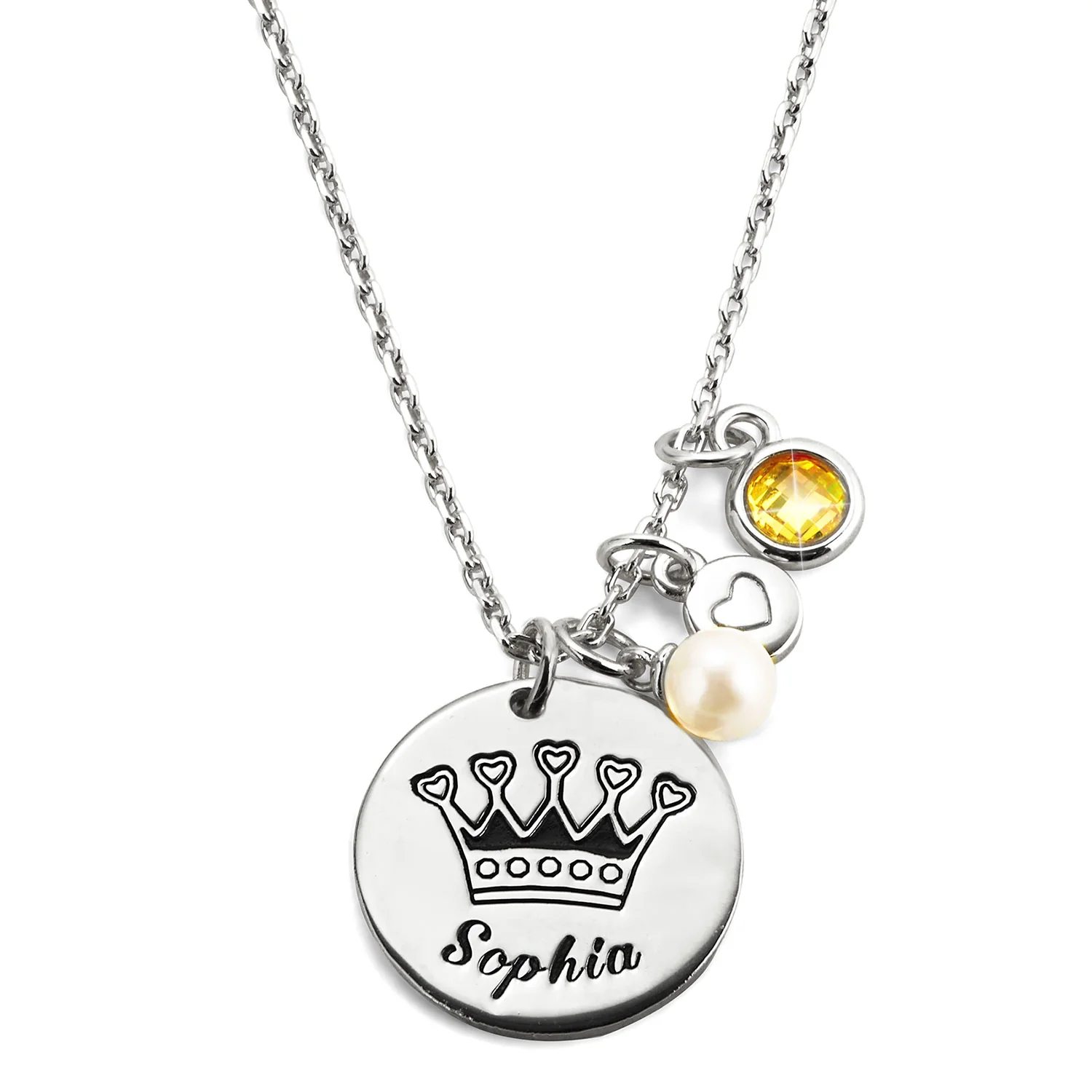 Girls' Sterling Silver Personalized Crown Birthstone Cluster Necklace - Image 2
