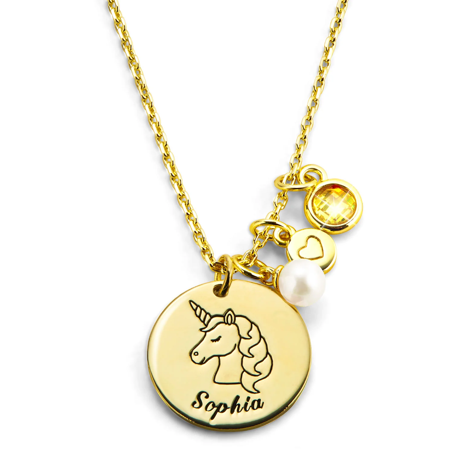 Girls' Sterling Silver Personalized Unicorn Birthstone Clster Necklace - Image 4