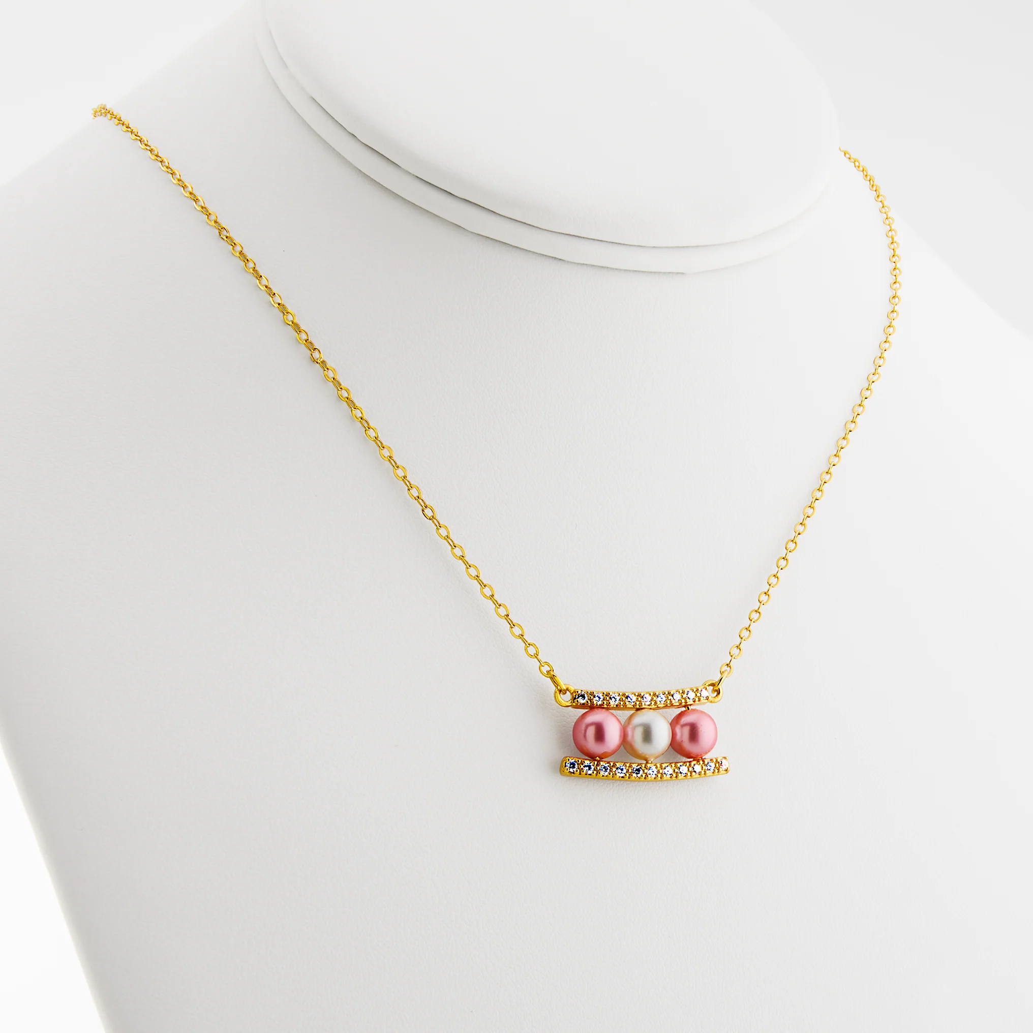 Gold Birthstone Pearl and Clear CZ Bar Necklace - Image 8