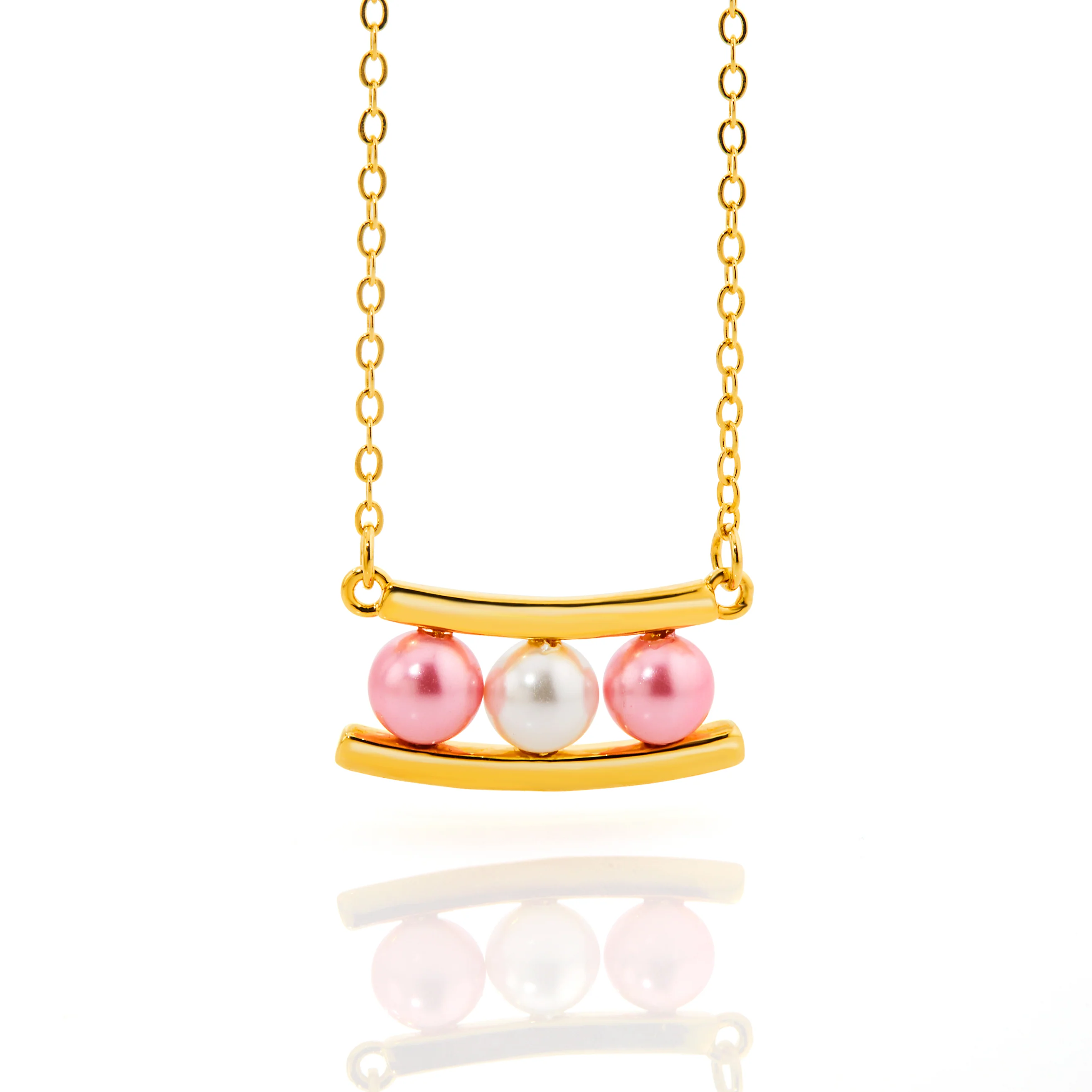 Gold Birthstone Shell Pearl Bar Necklace - Image 3