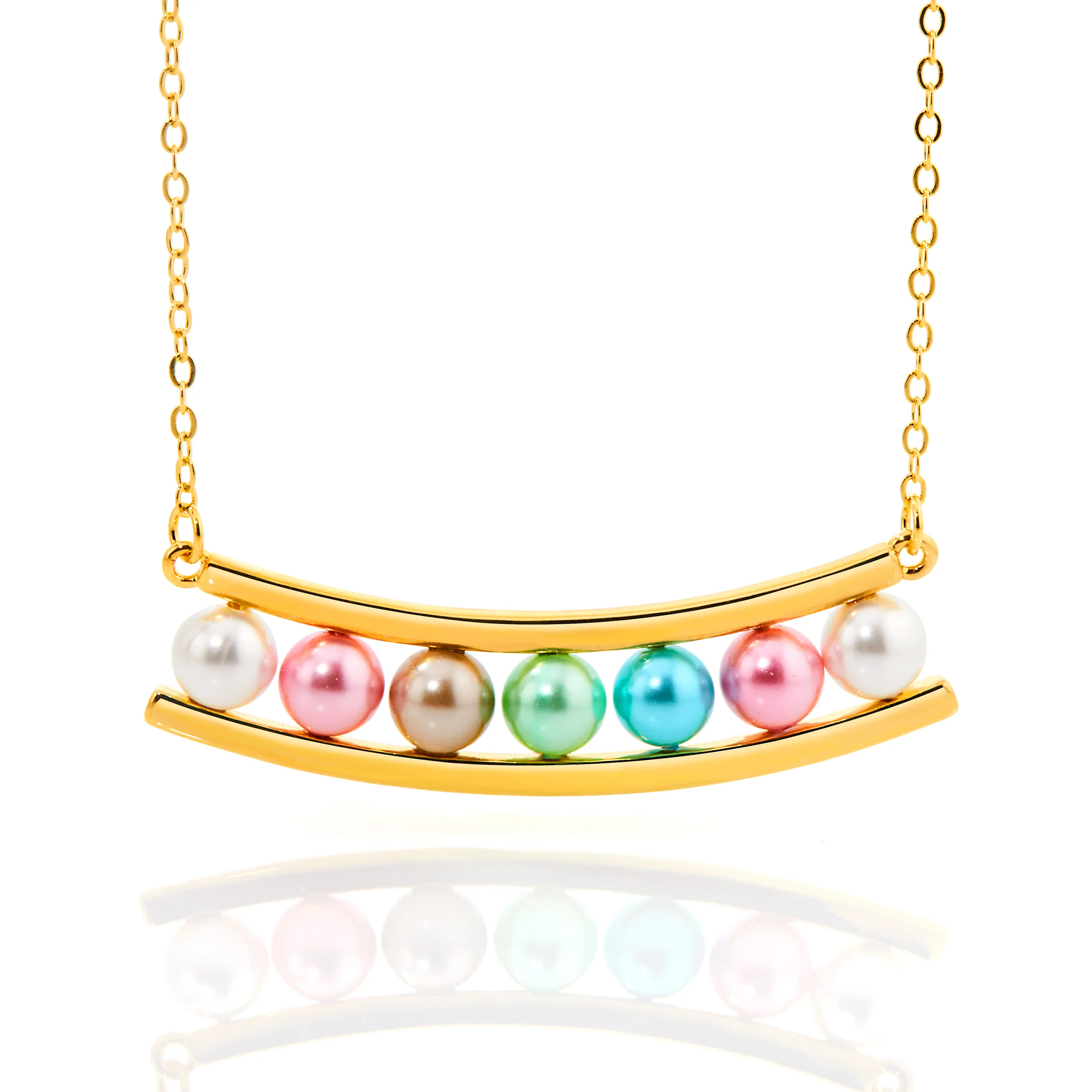Gold Birthstone Shell Pearl Bar Necklace - Image 4