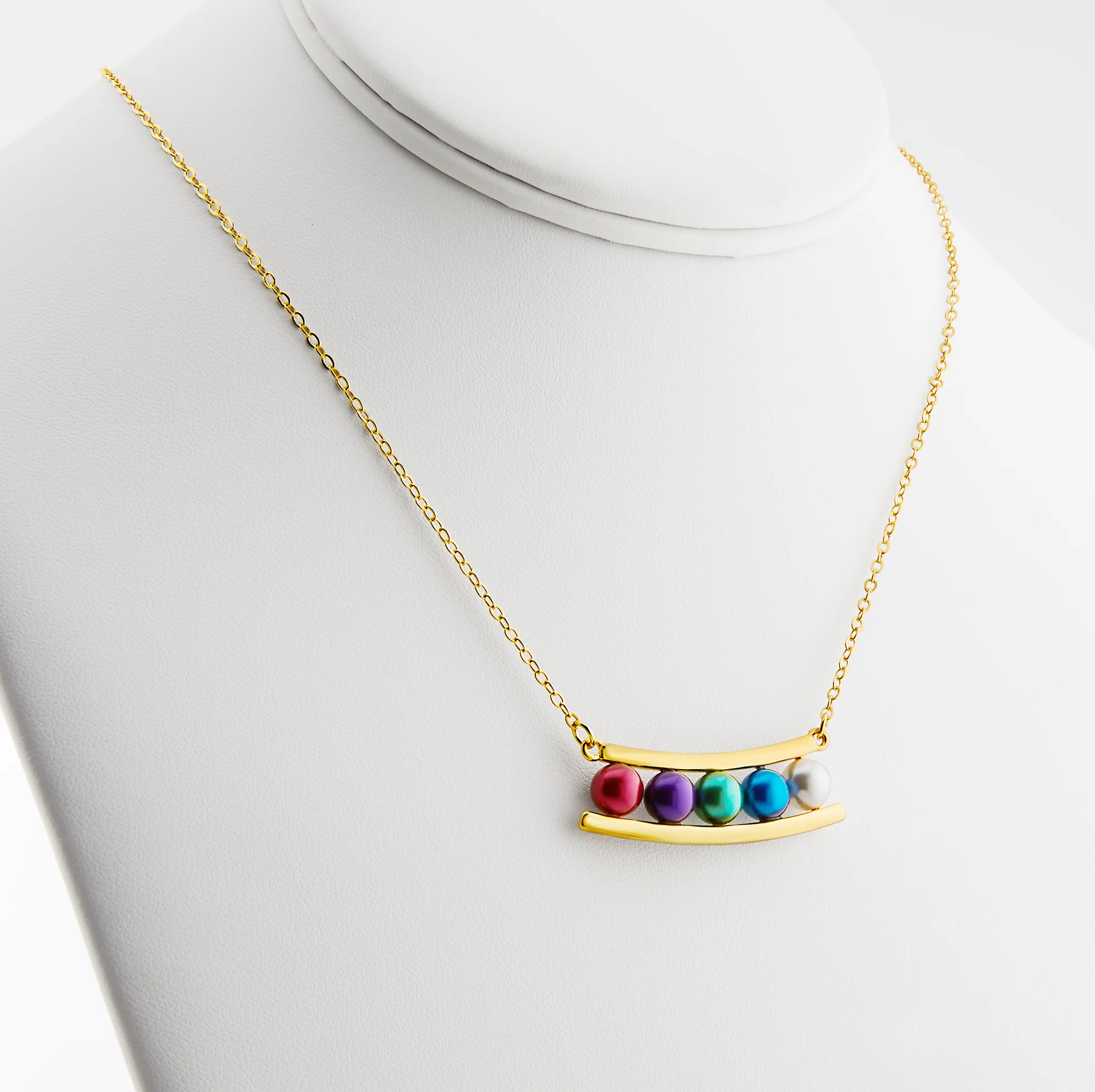 Gold Birthstone Shell Pearl Bar Necklace - Image 6