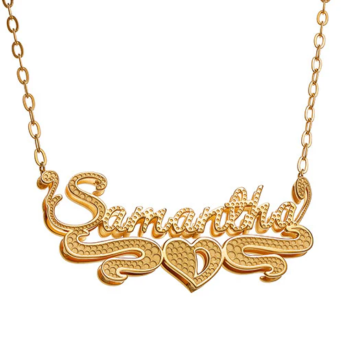 Personalized 14K Gold over Sterling Double Nameplate Beaded Necklace