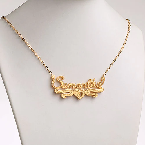 Personalized 14K Gold over Sterling Double Nameplate Beaded Necklace - Image 3