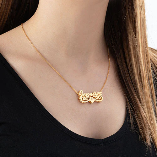 Personalized 14K Gold over Sterling Double Nameplate Necklace - Image 3