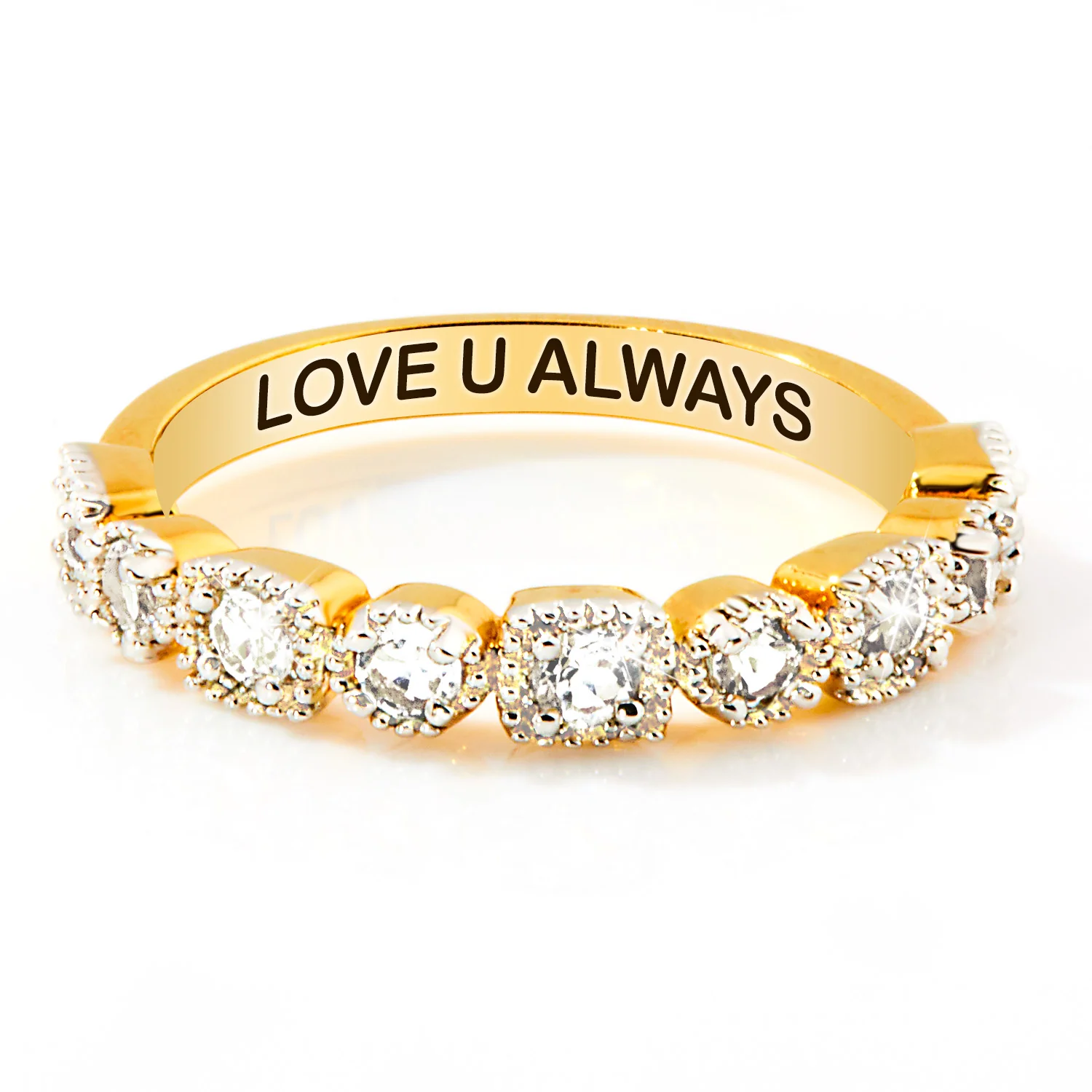 Gold over Sterling Antique Half Eternity White Topaz Ring
