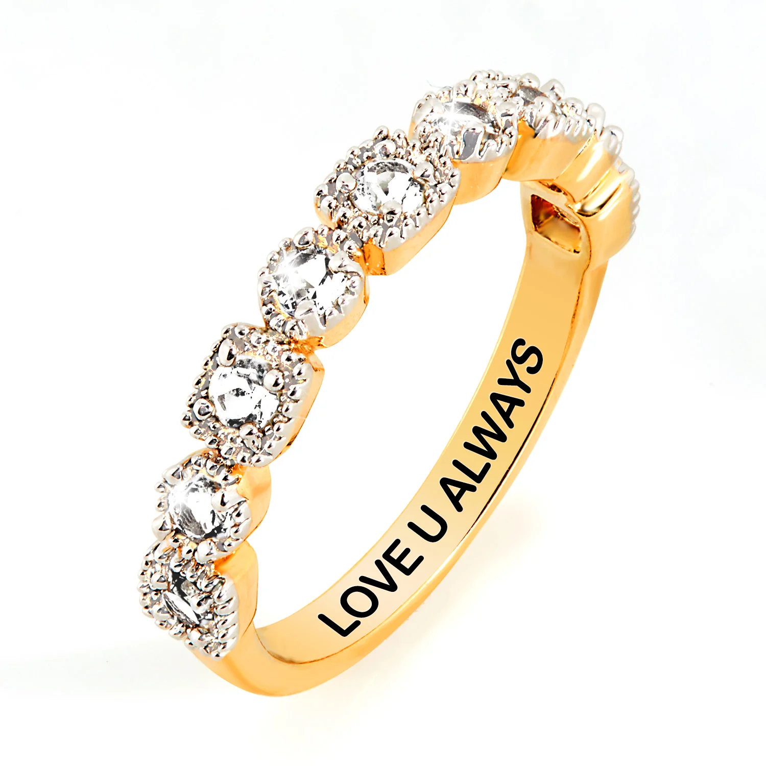 Gold over Sterling Antique Half Eternity White Topaz Ring - Image 3