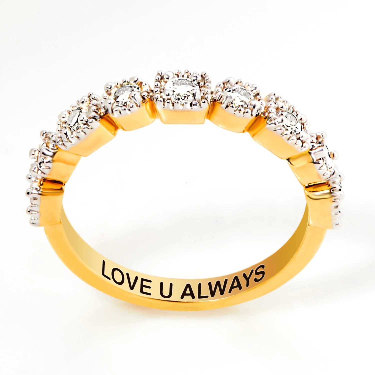 Gold over Sterling Antique Half Eternity White Topaz Ring - Image 4