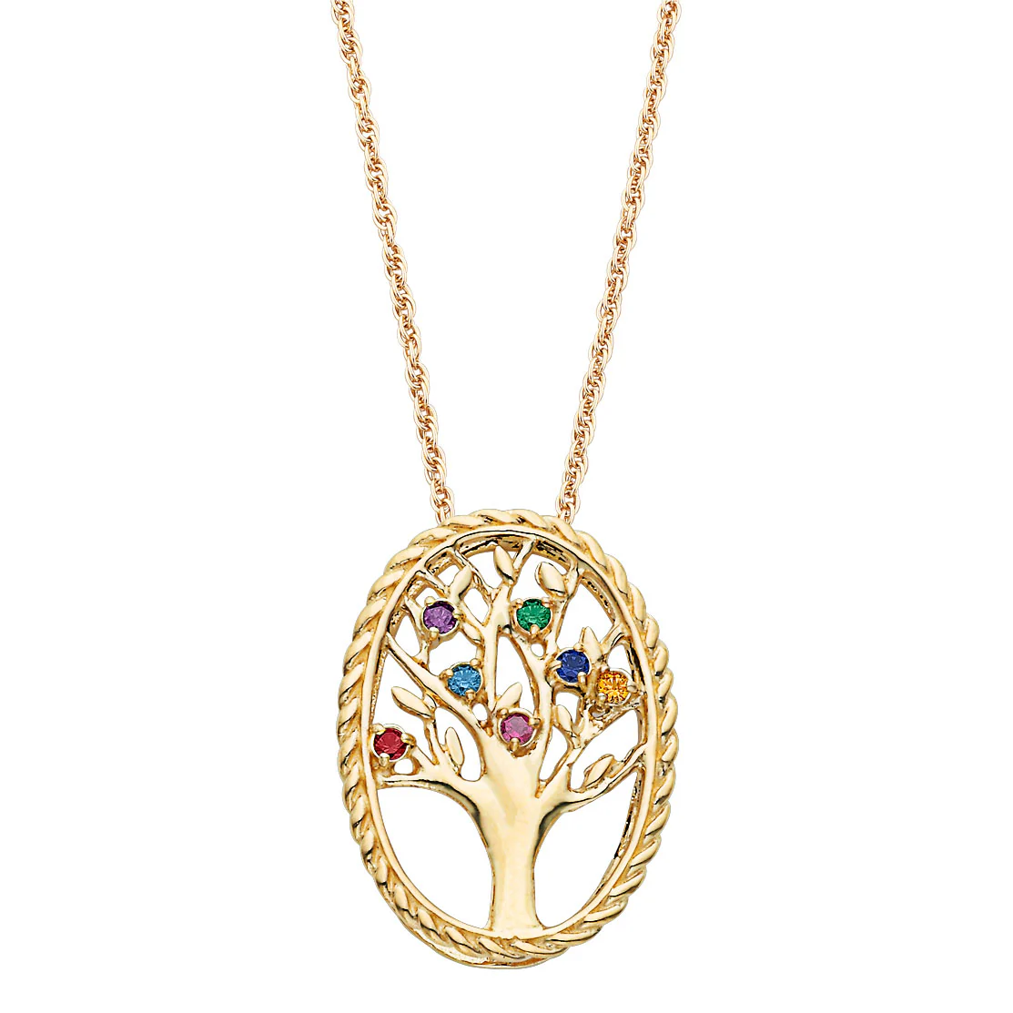 Gold over Sterling Birthstone Family Tree Necklace