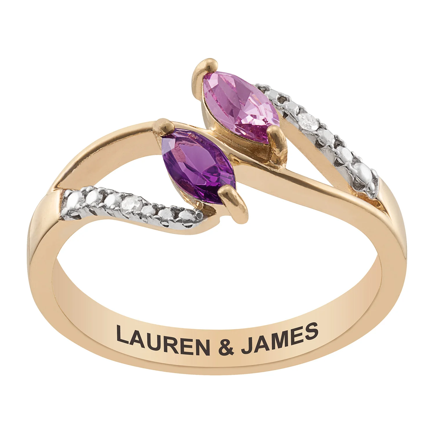 14K Gold over Sterling Couple's Marquise Birthstone and Diamond Accent Ring