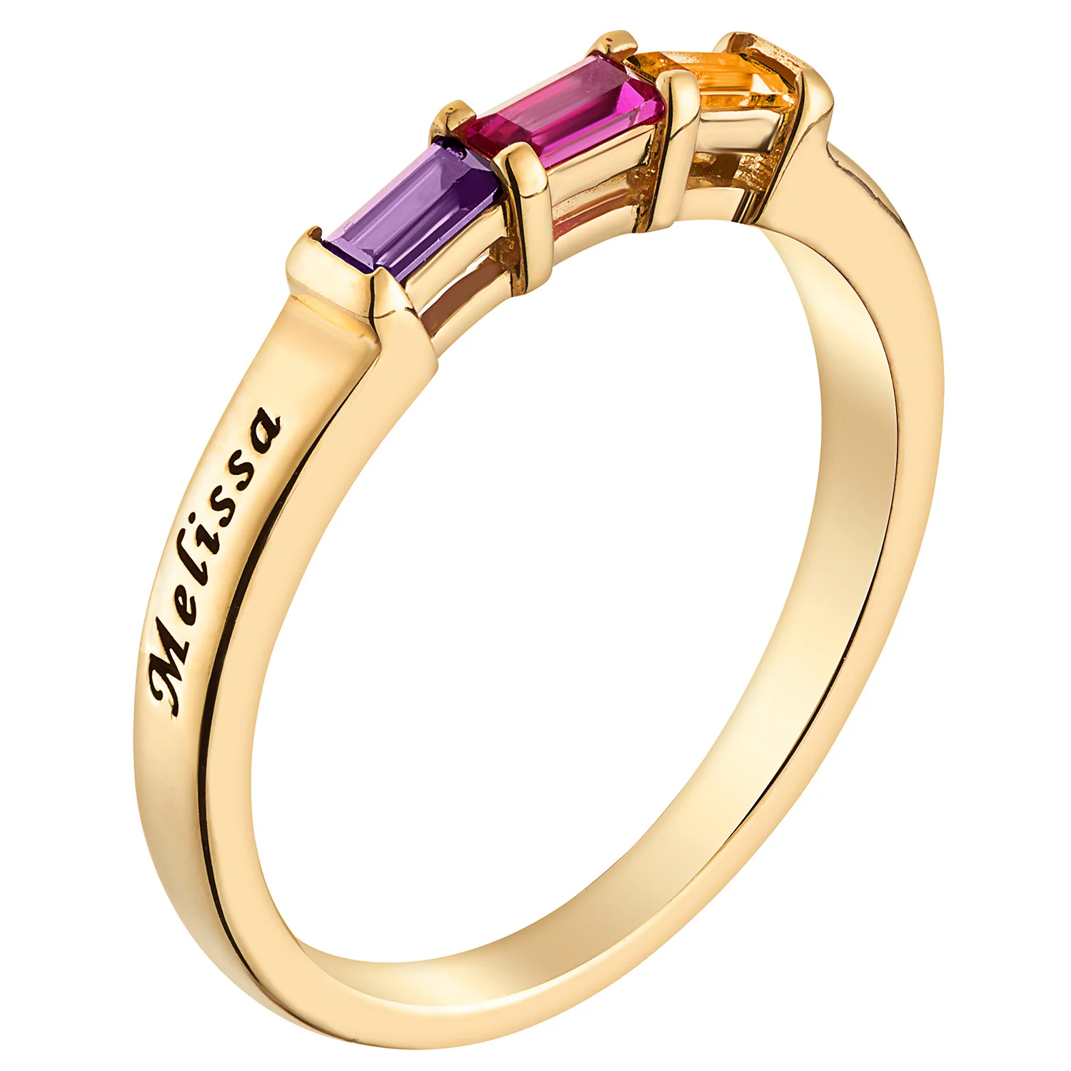 14K Gold over Sterling Daughter's Baguette Birthstone Ring - Image 3