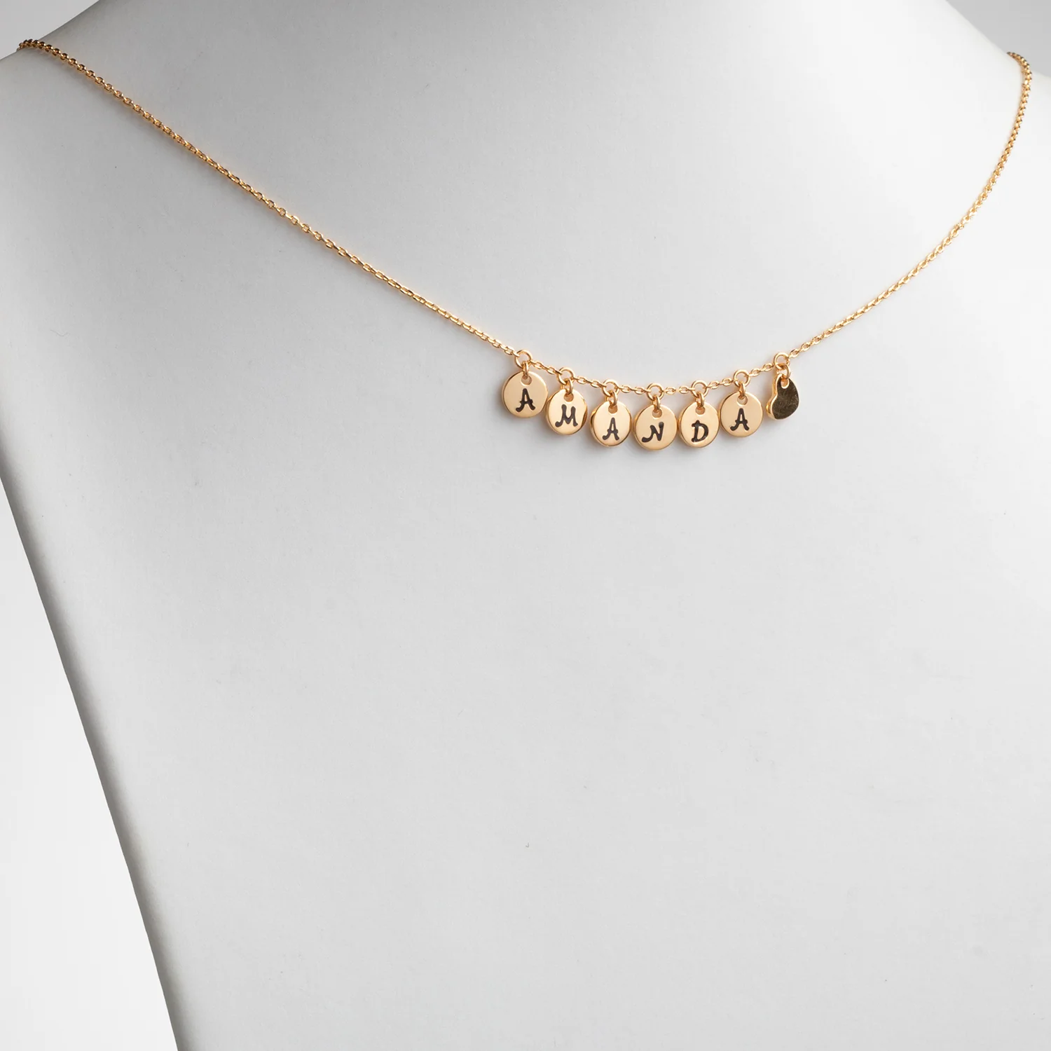 14K Gold over Sterling Disc Name with Heart Charm Necklace - Image 2