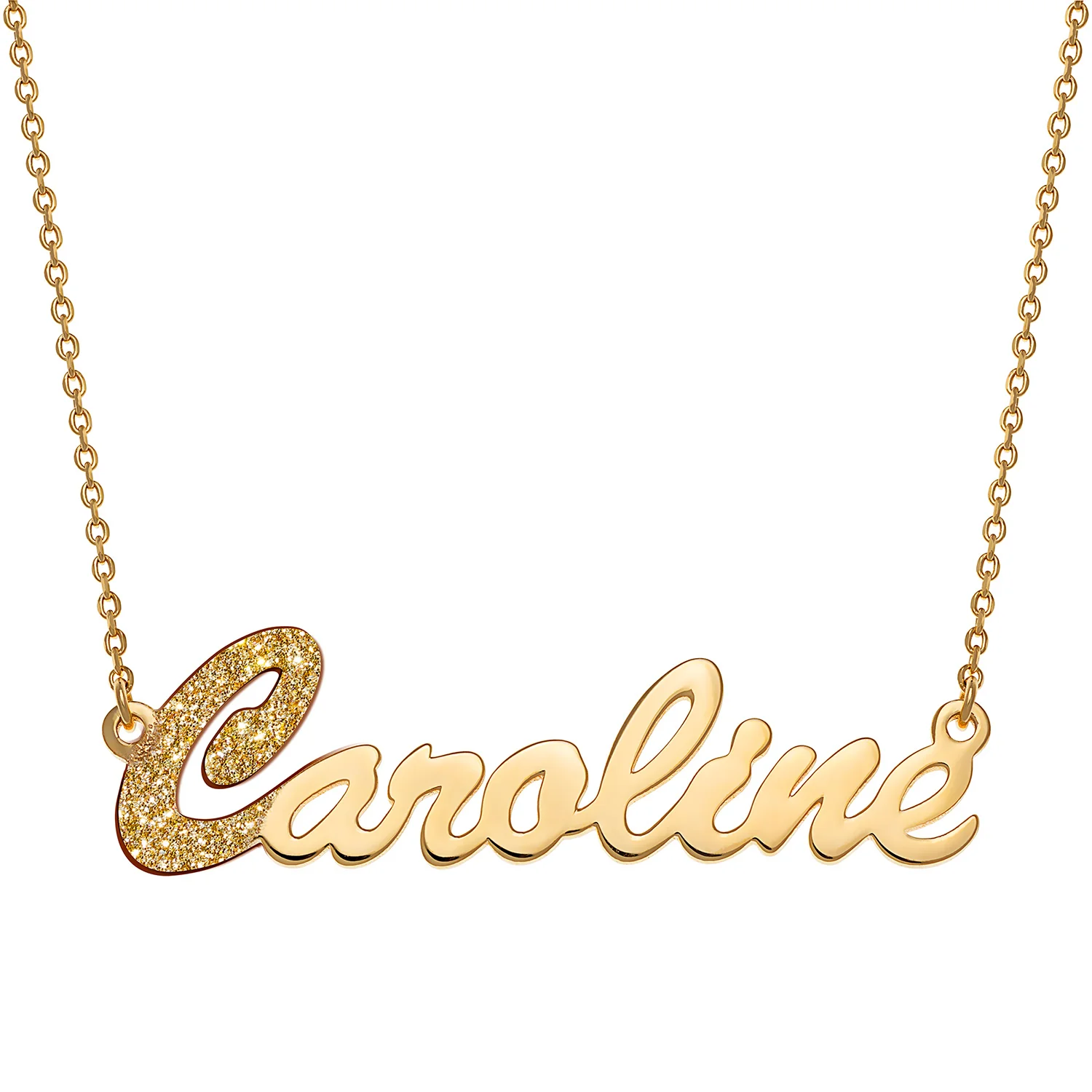 14K Gold over Sterling Dual Finish Script Name Necklace