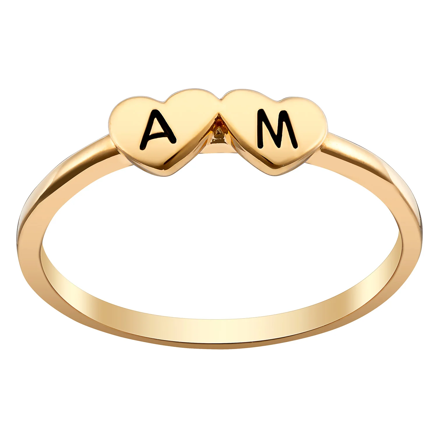 14K Gold over Sterling Engraved Initials Double Heart Ring