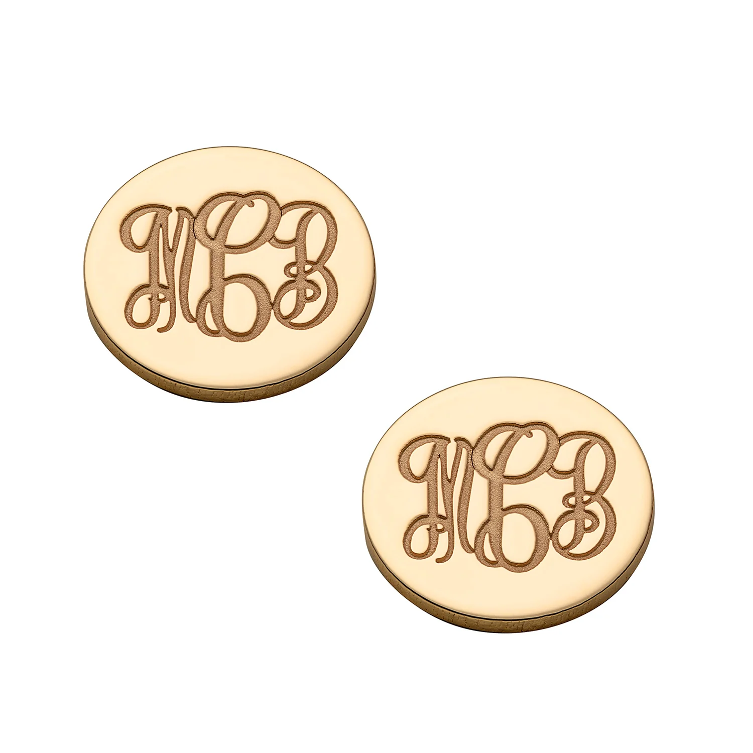 14K Gold over Sterling Engraved Monogram Disc Earrings