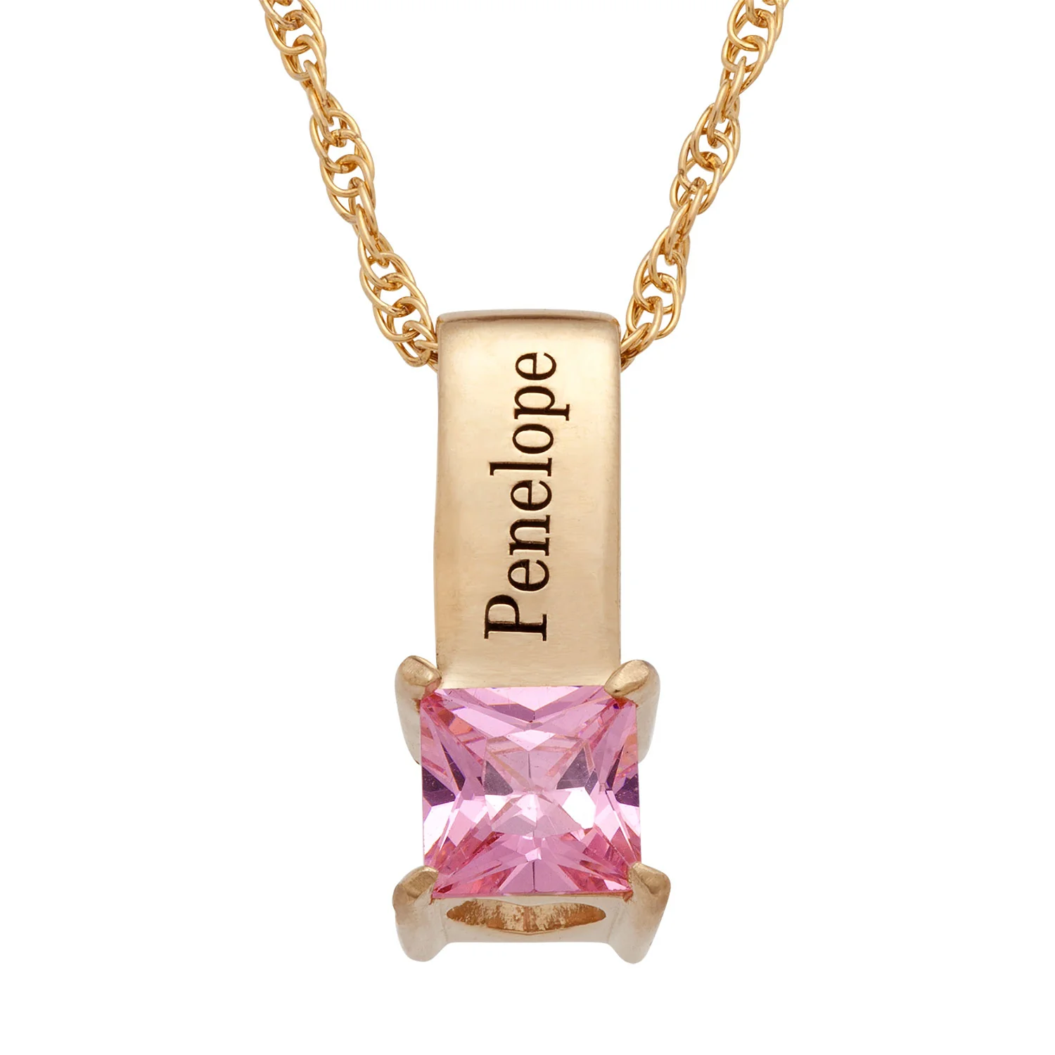 14K Gold over Sterling Engraved Name and Birthstone Charm Pendant