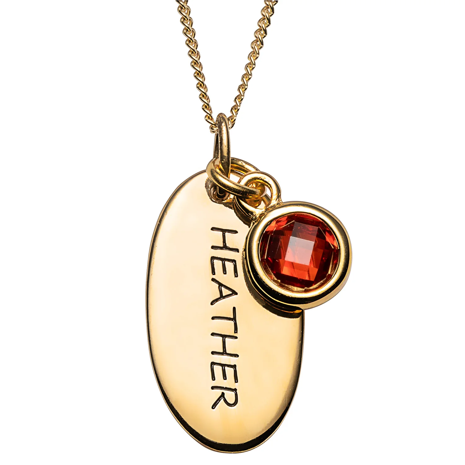 14K Gold over Sterling Engraved Name and Birthstone Oval Tag Pendant