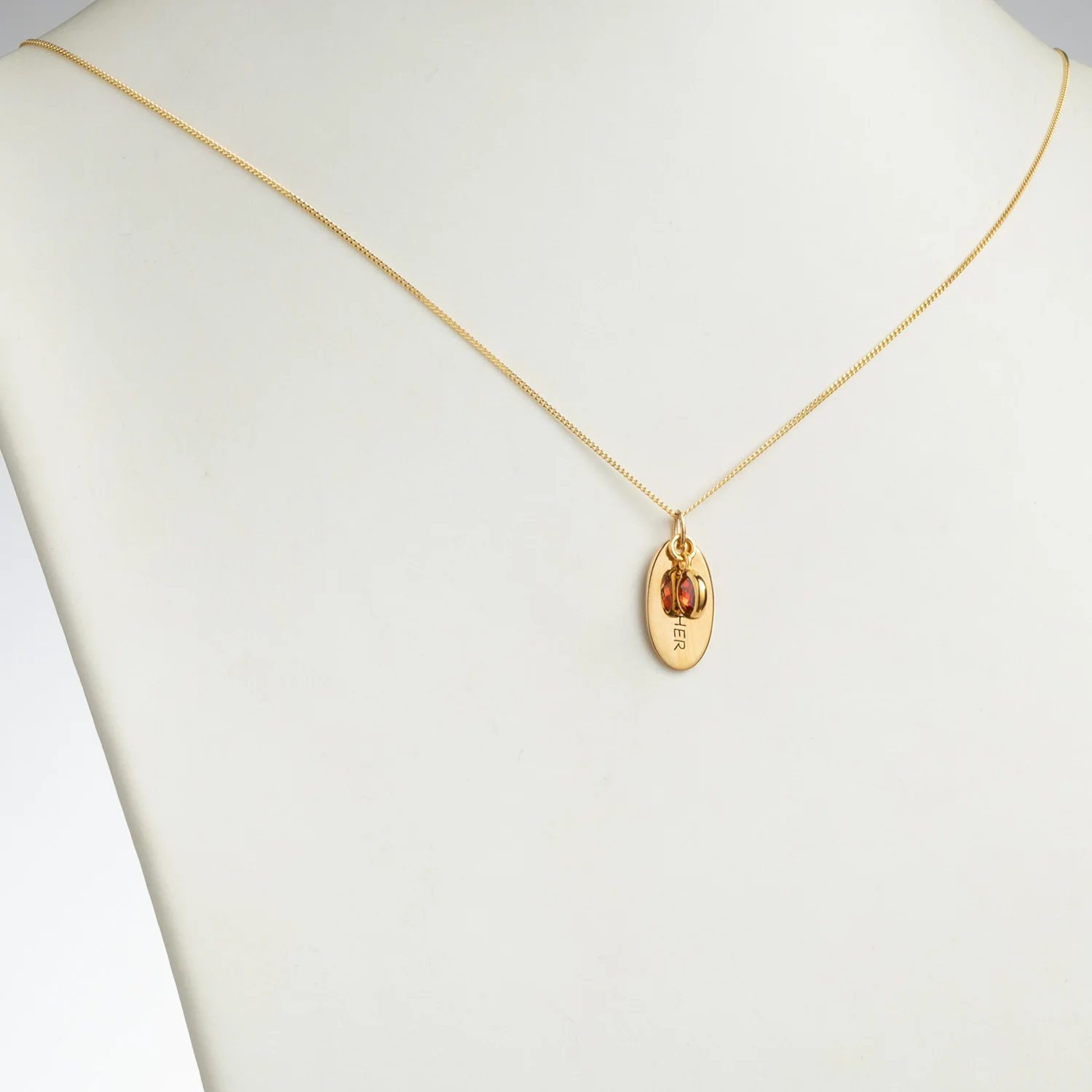 14K Gold over Sterling Engraved Name and Birthstone Oval Tag Pendant - Image 2