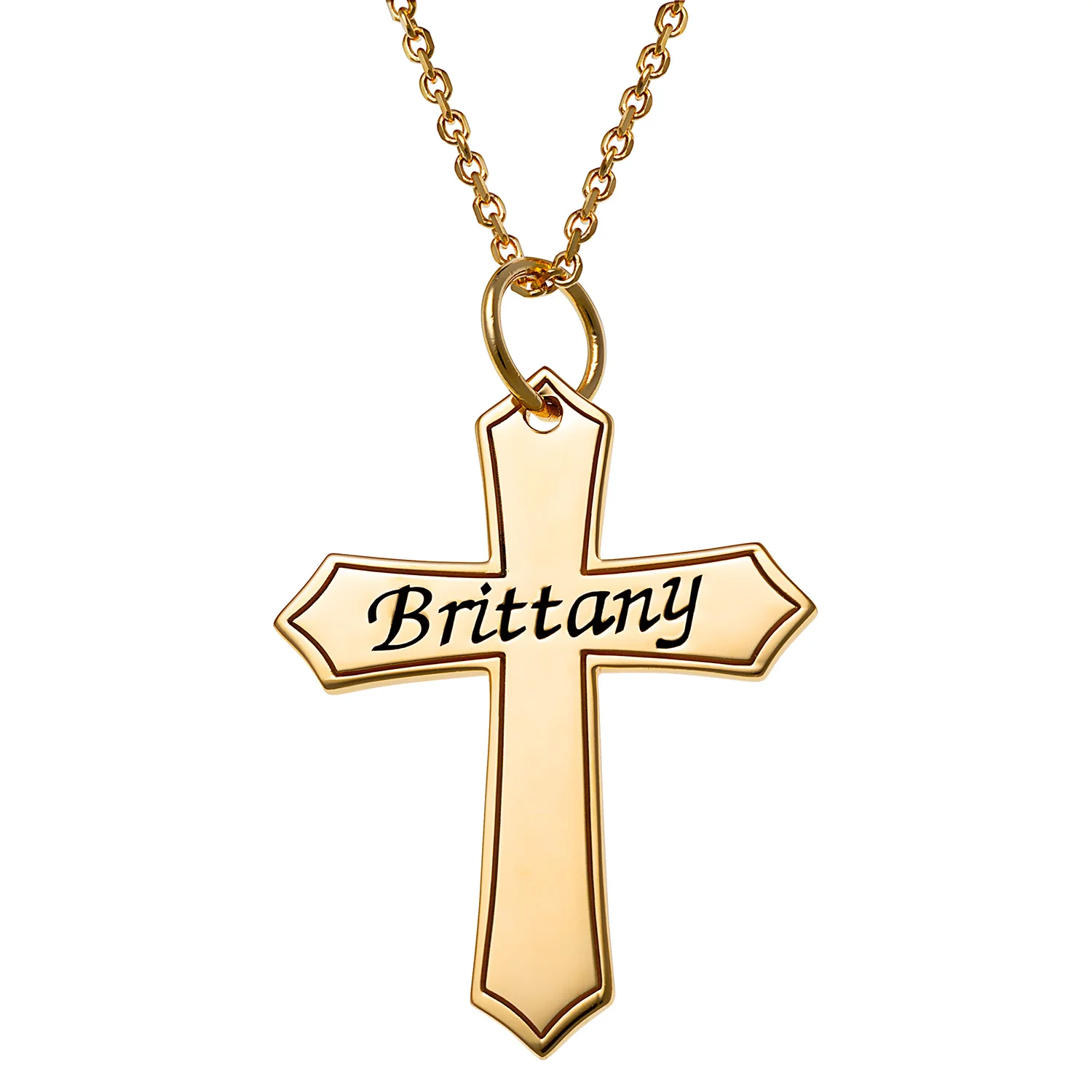 14K Gold over Sterling Engraved Name Cross Necklace