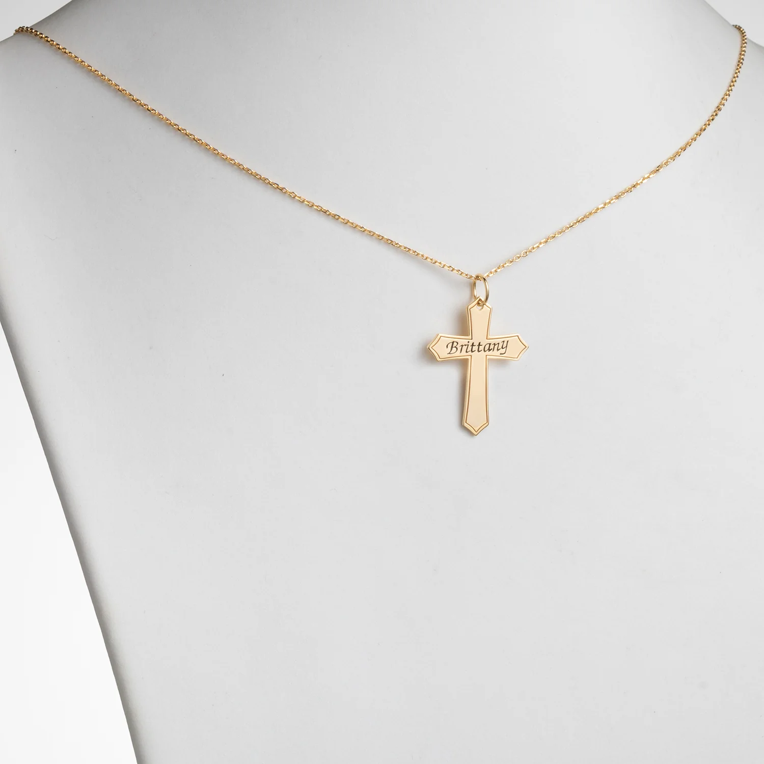 14K Gold over Sterling Engraved Name Cross Necklace - Image 2