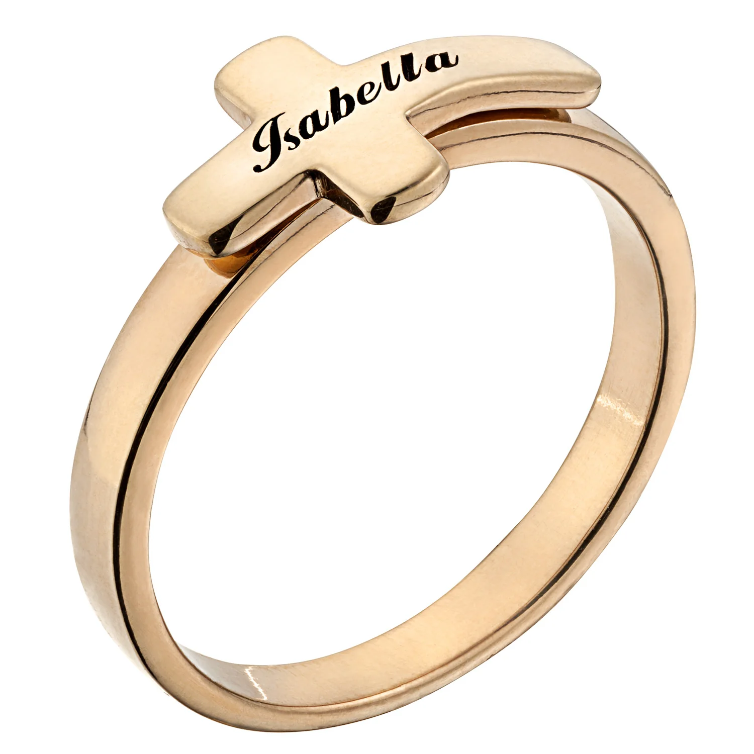 14K Gold over Sterling Engraved Name Cross Ring - Image 2