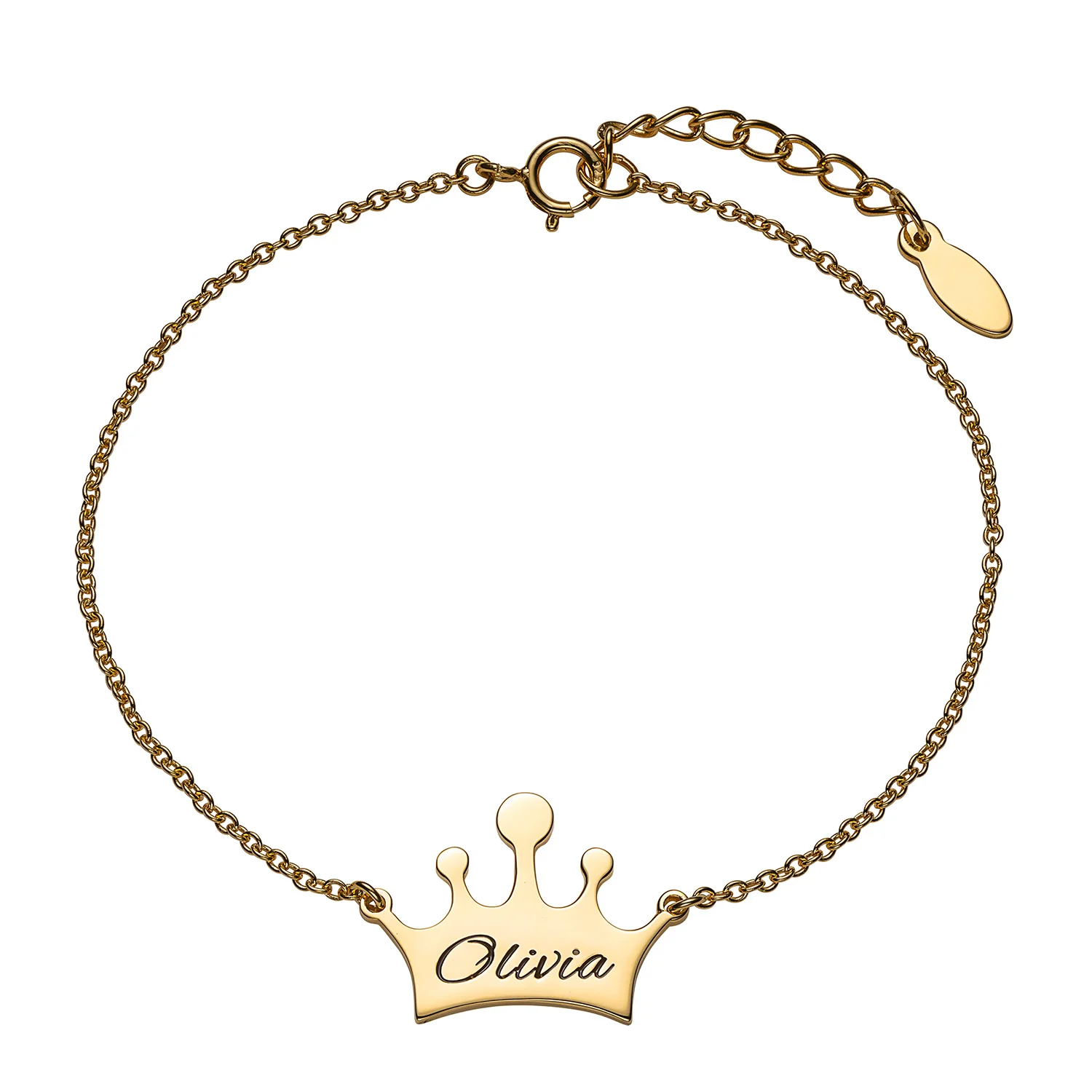 14K Gold over Sterling Engraved Name Crown Bracelet