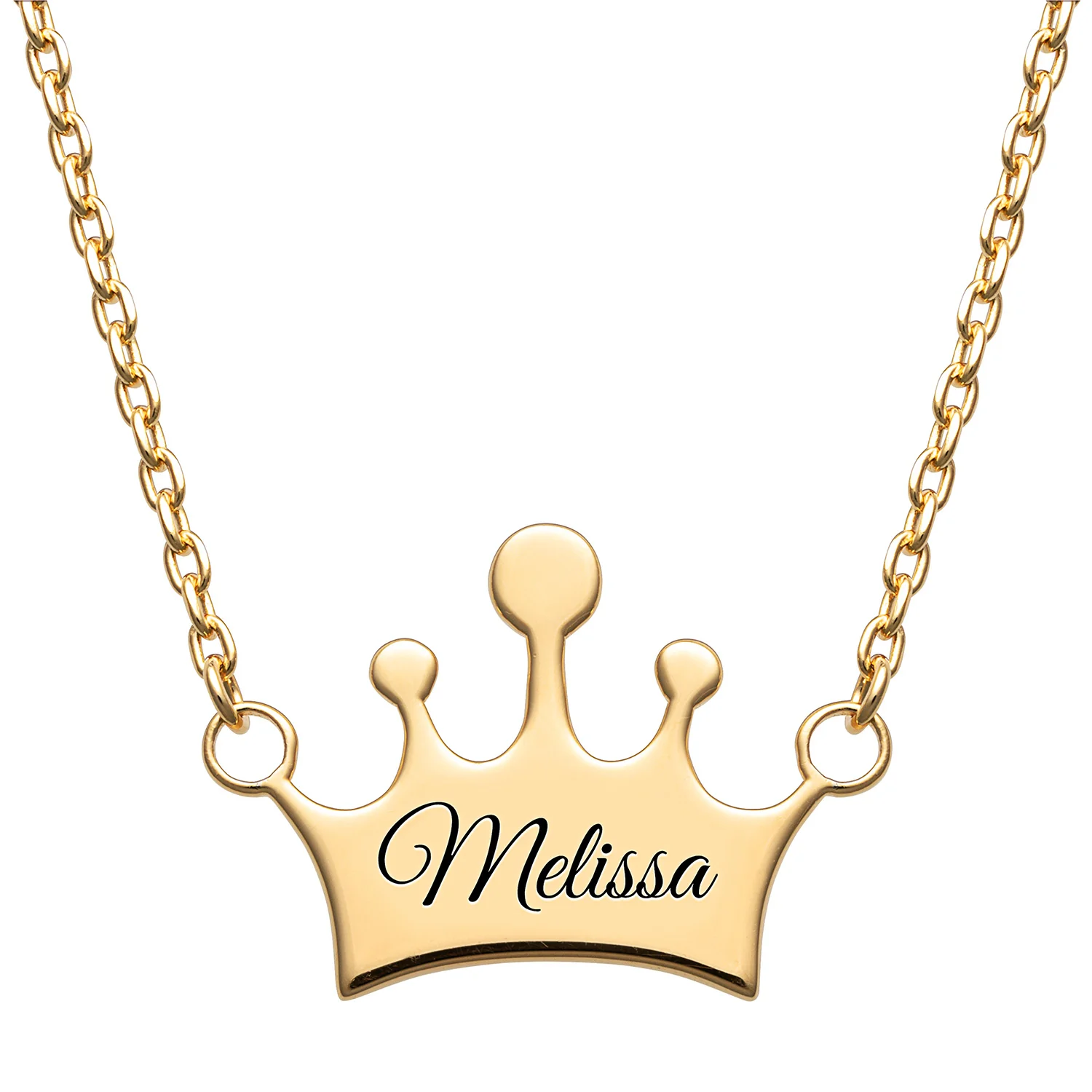 14K Gold over Sterling Engraved Name Crown Necklace