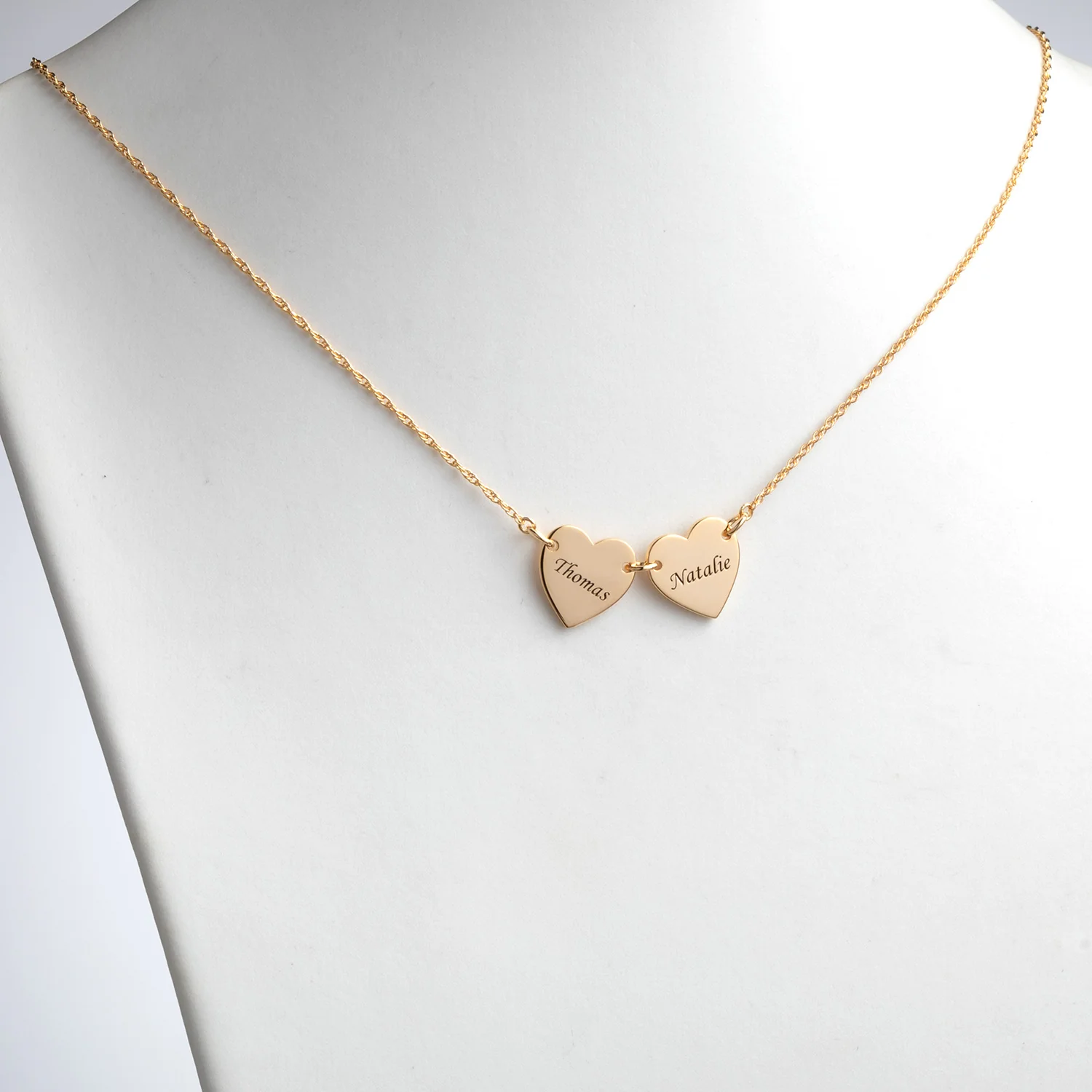 14K Gold over Sterling Engraved Name Heart Station Necklace - 2 Names - Image 2