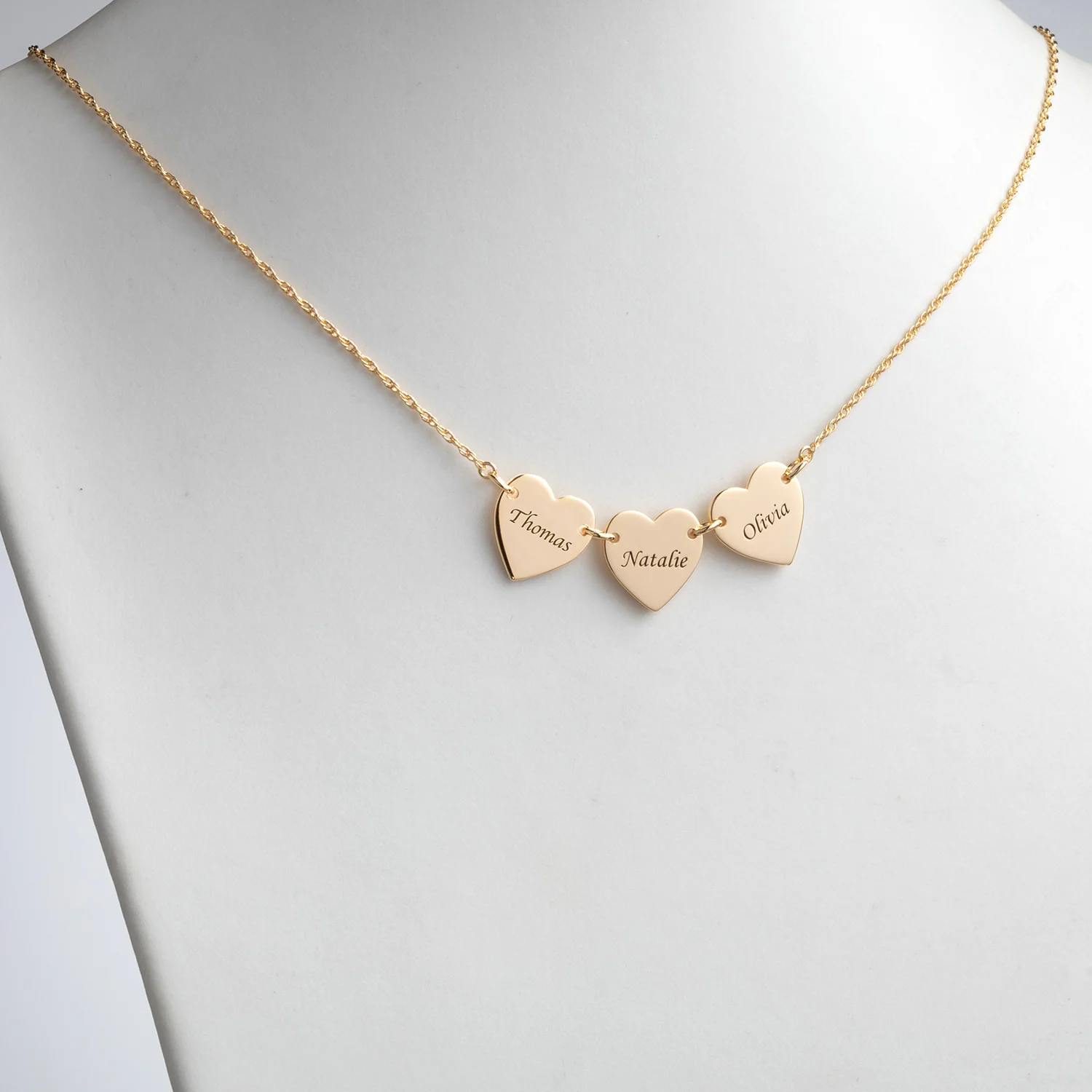 14K Gold over Sterling Engraved Name Heart Station Necklace - 3 Names - Image 2