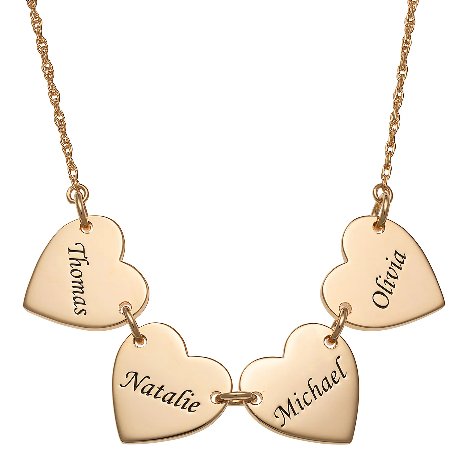 14K Gold over Sterling Engraved Name Heart Station Necklace - 4 Names