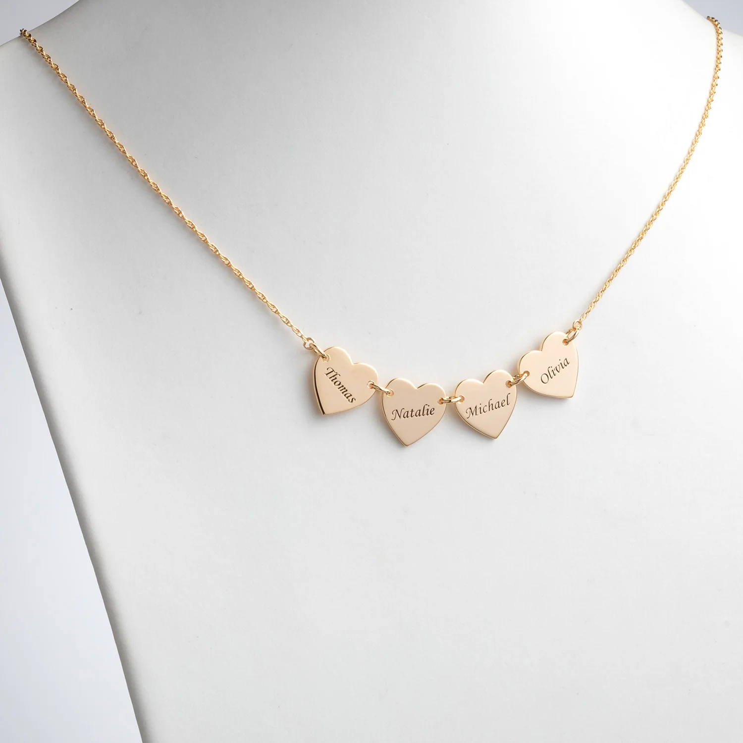 14K Gold over Sterling Engraved Name Heart Station Necklace - 4 Names - Image 2