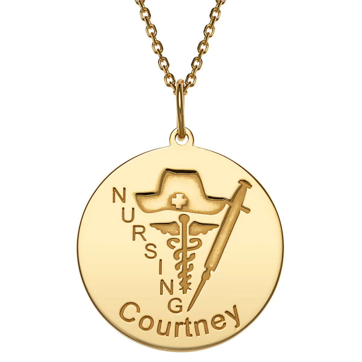 14K Gold over Sterling Engraved Name Occupation Disc Necklace - Image 3