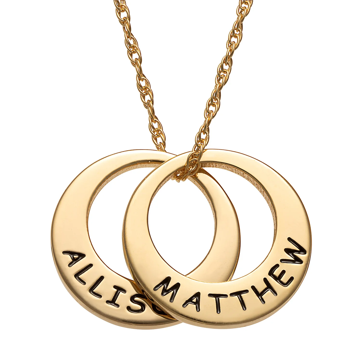 14K Gold over Sterling Engraved Name Open Disc Necklace - 2 Discs - Image 2
