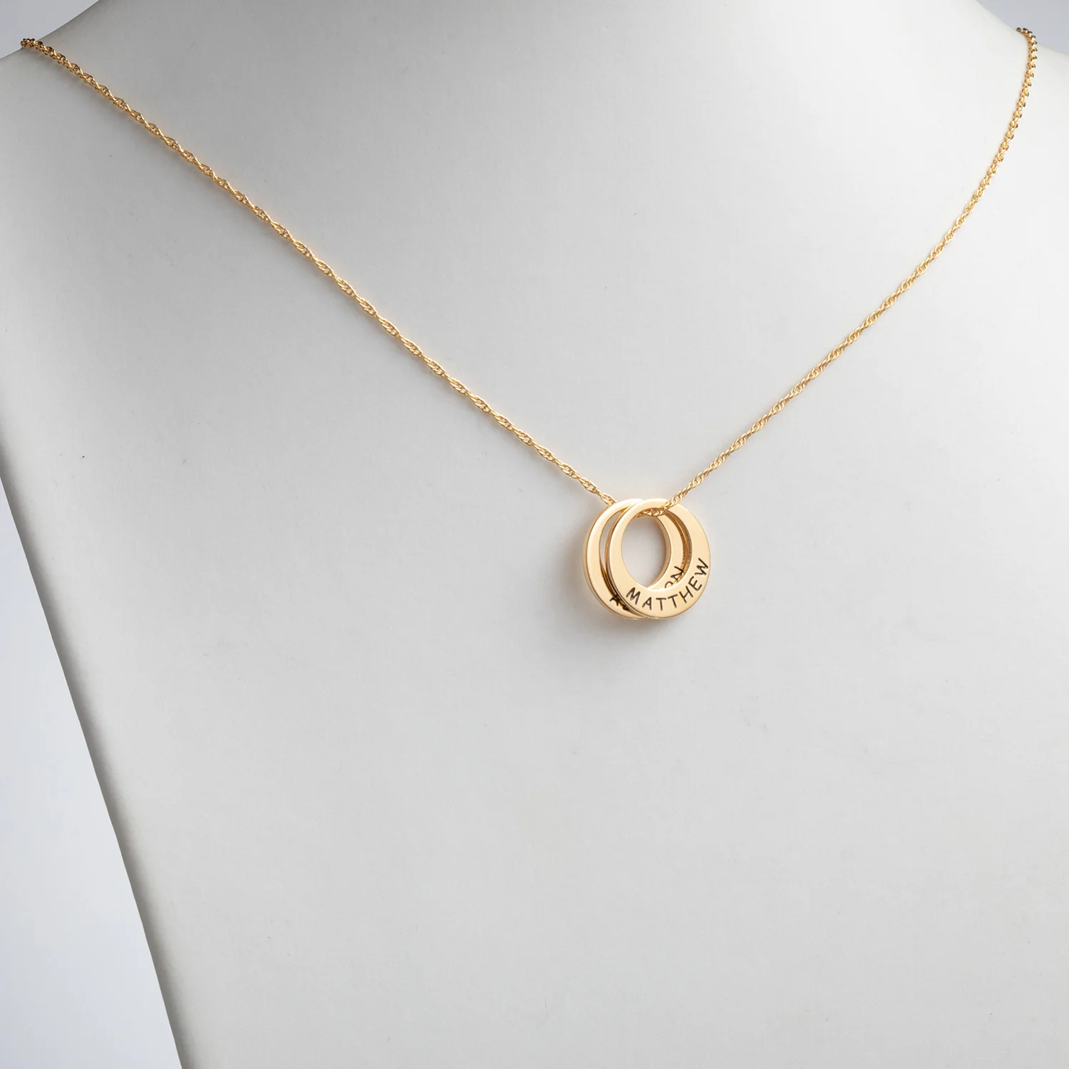 14K Gold over Sterling Engraved Name Open Disc Necklace - 2 Discs - Image 3