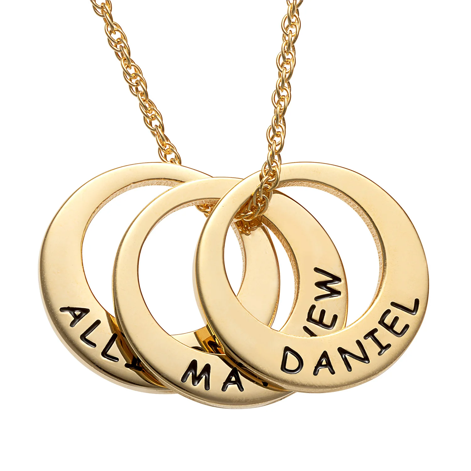 14K Gold over Sterling Engraved Name Open Disc Necklace - 3 Discs - Image 2