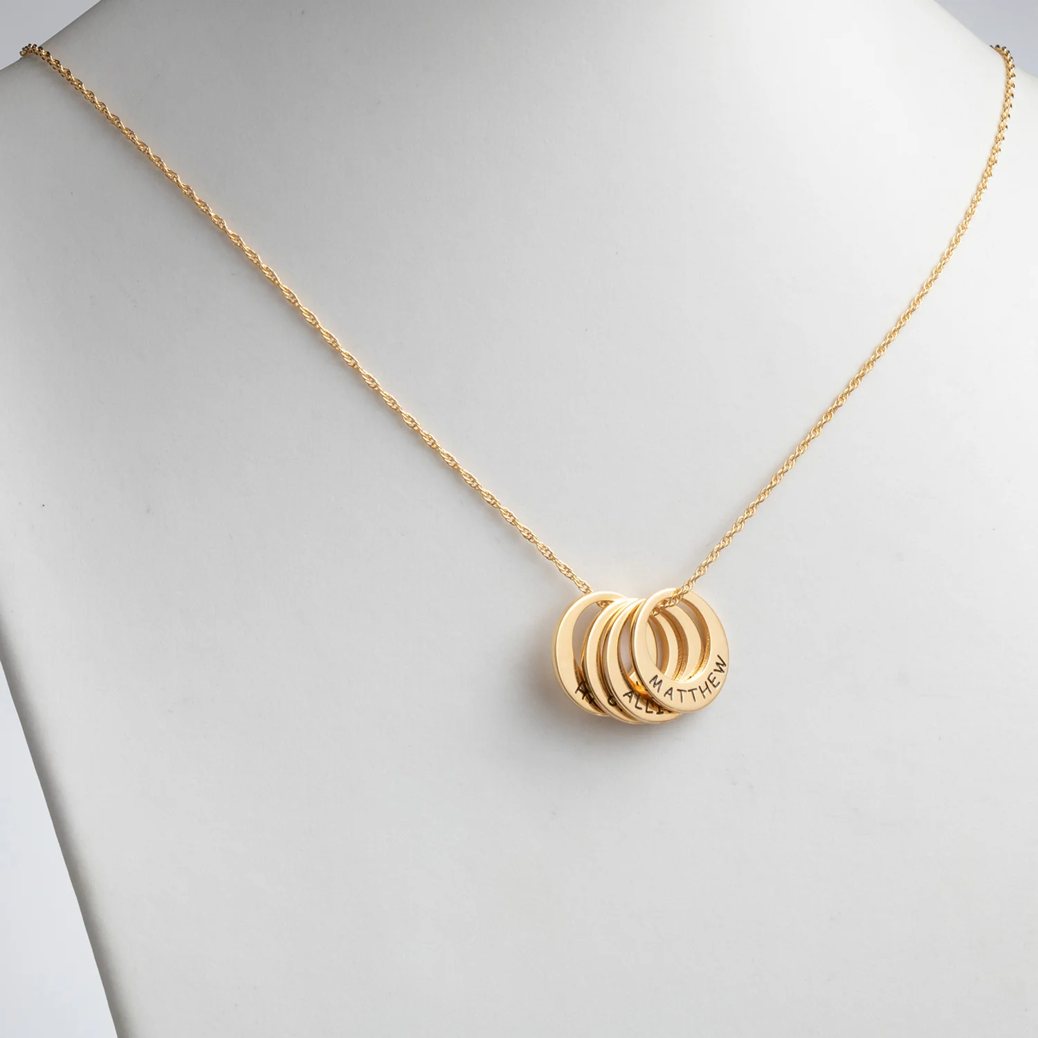 14K Gold over Sterling Engraved Name Open Disc Necklace - 4 Discs - Image 3