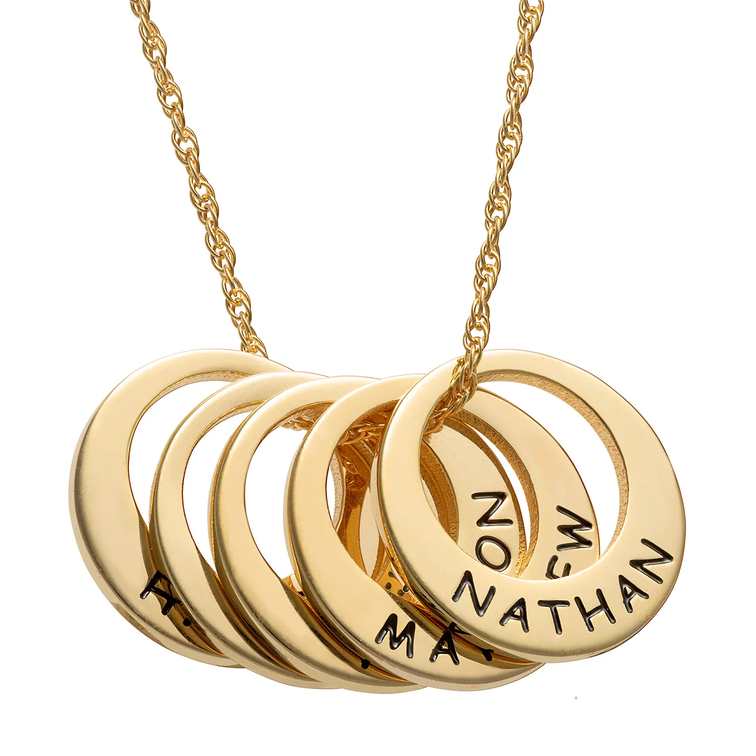 14K Gold over Sterling Engraved Name Open Disc Necklace - 5 Discs - Image 2
