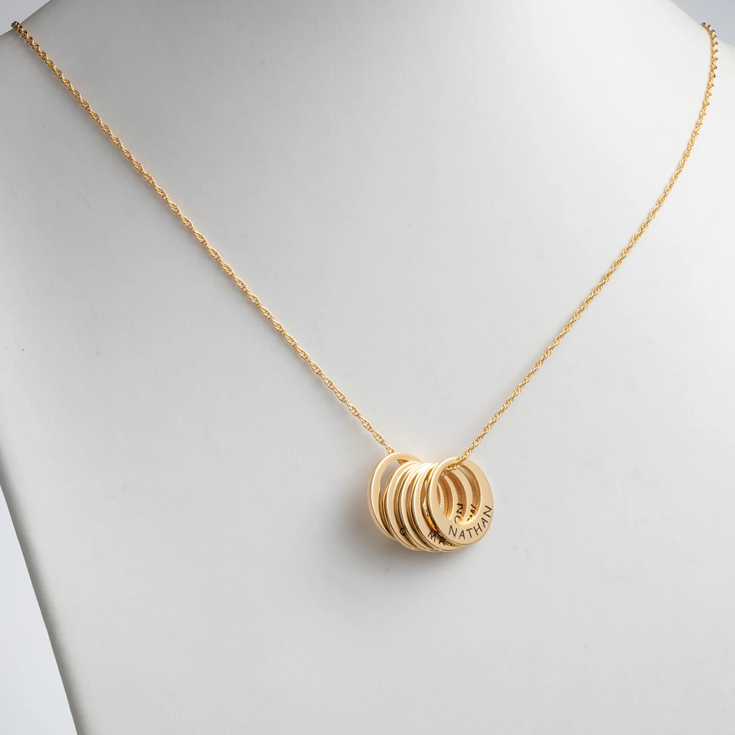 14K Gold over Sterling Engraved Name Open Disc Necklace - 5 Discs - Image 3