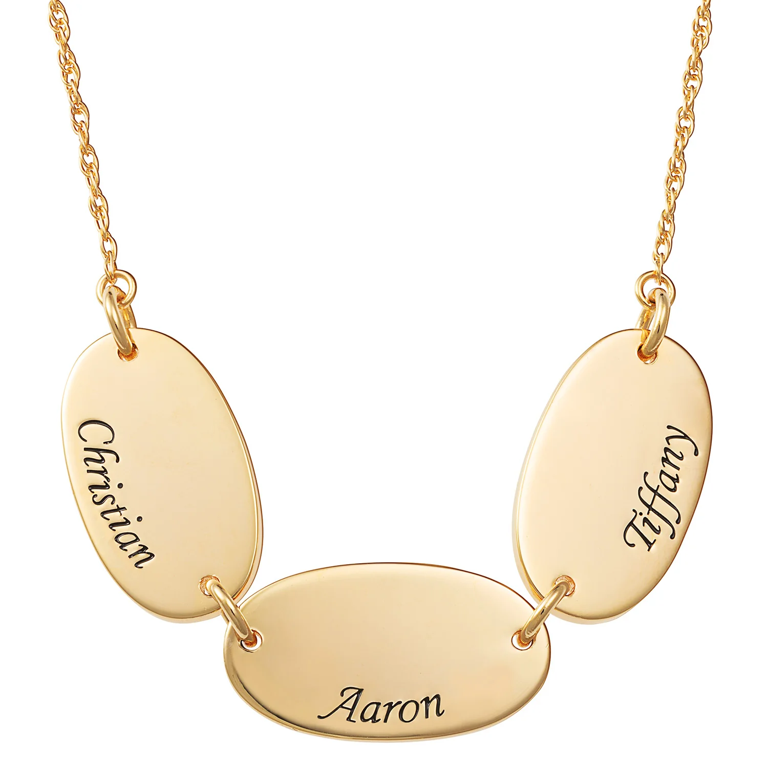 14K Gold over Sterling Engraved Name Oval Station Necklace - 3 Names
