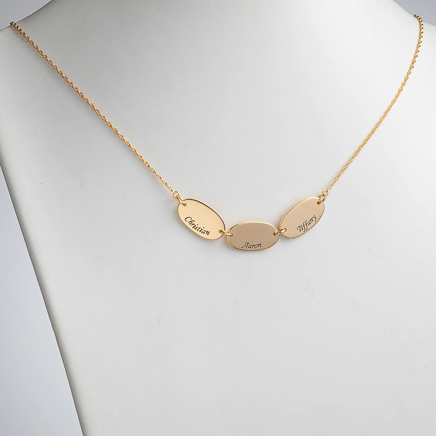 14K Gold over Sterling Engraved Name Oval Station Necklace - 3 Names - Image 2