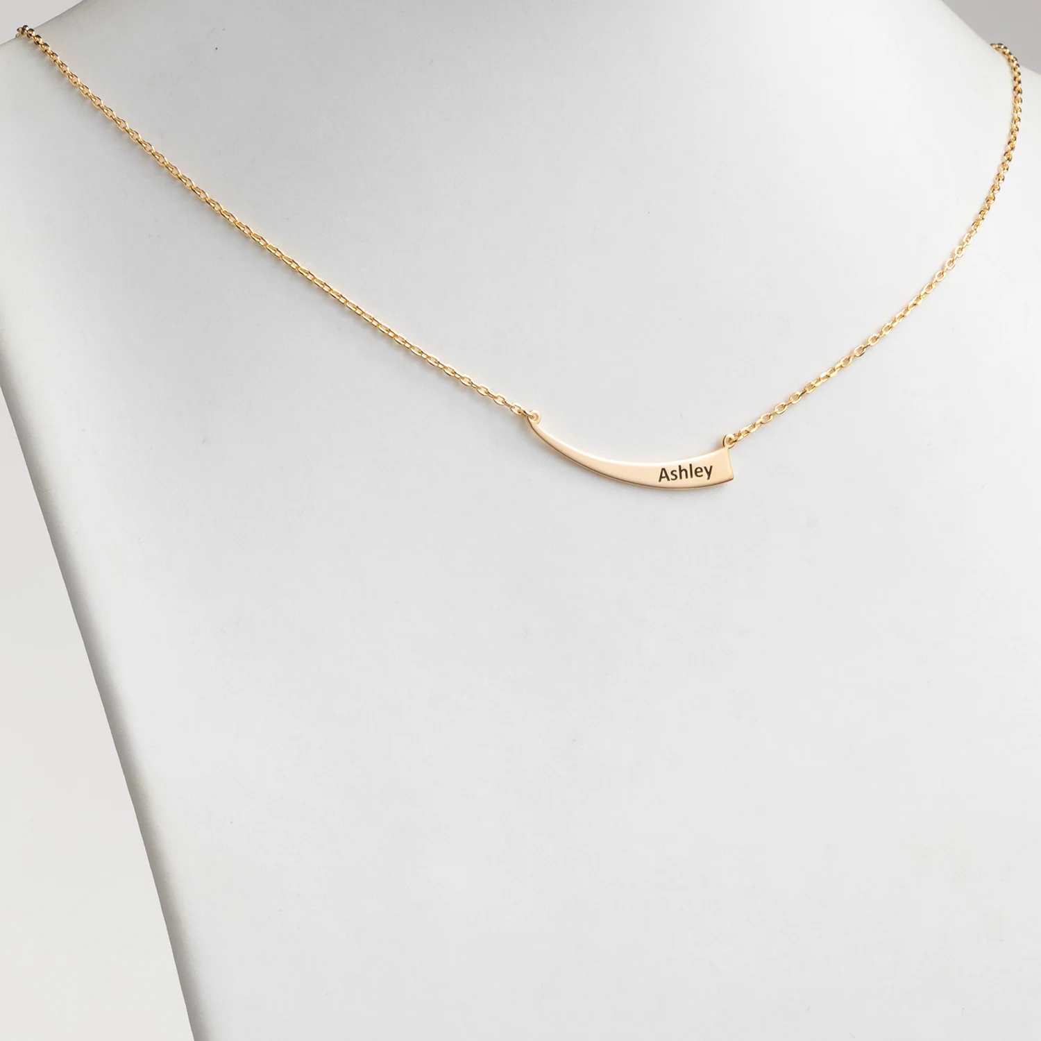 14K Gold over Sterling Engraved Name Tapered Crescent Necklace - Image 2