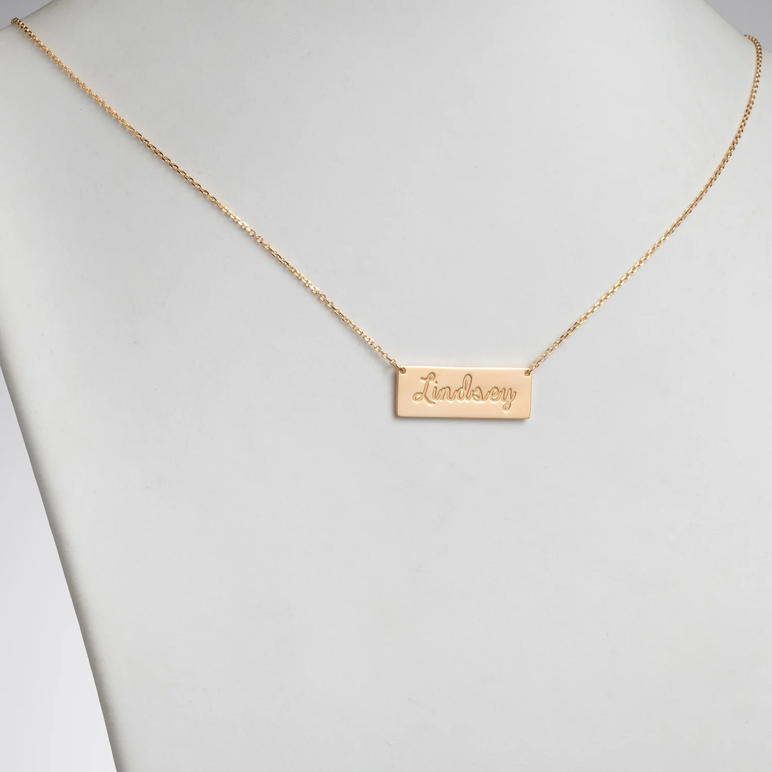 14K Gold over Sterling Engraved Script Name Bar Necklace - Image 2