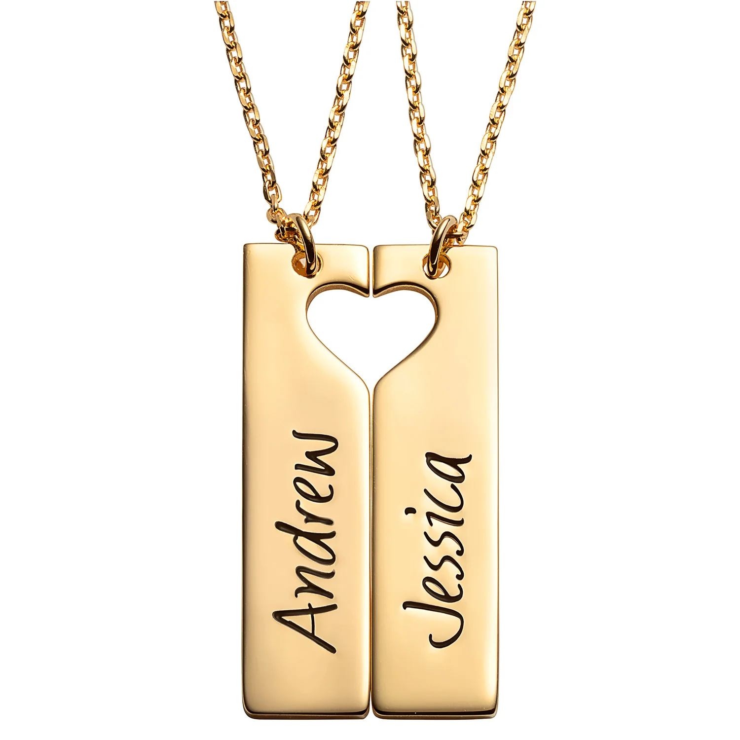 14K Gold over Sterling Engraved Shareable Open Heart Tag Neck - Image 3