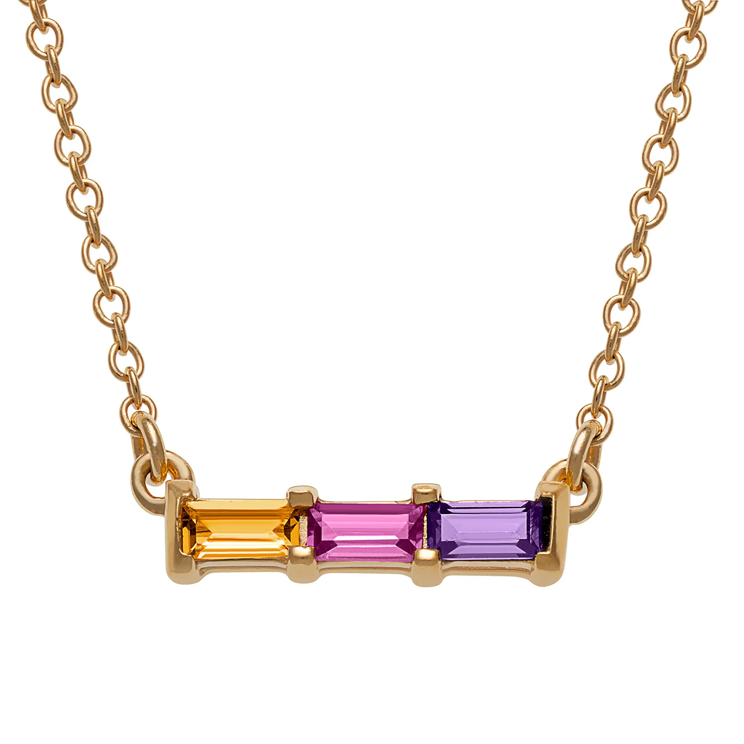 14K Gold over Sterling Family Baguette Birthstone Necklace