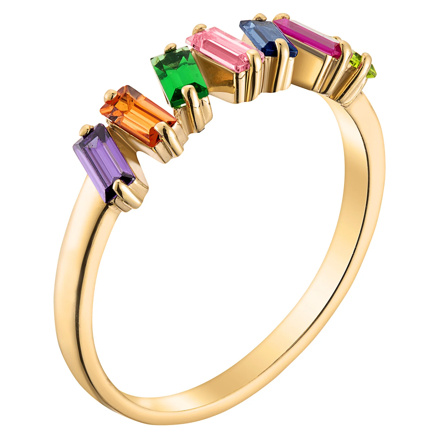 14K Gold over Sterling Family Baguette Birthstone Ring - Image 2